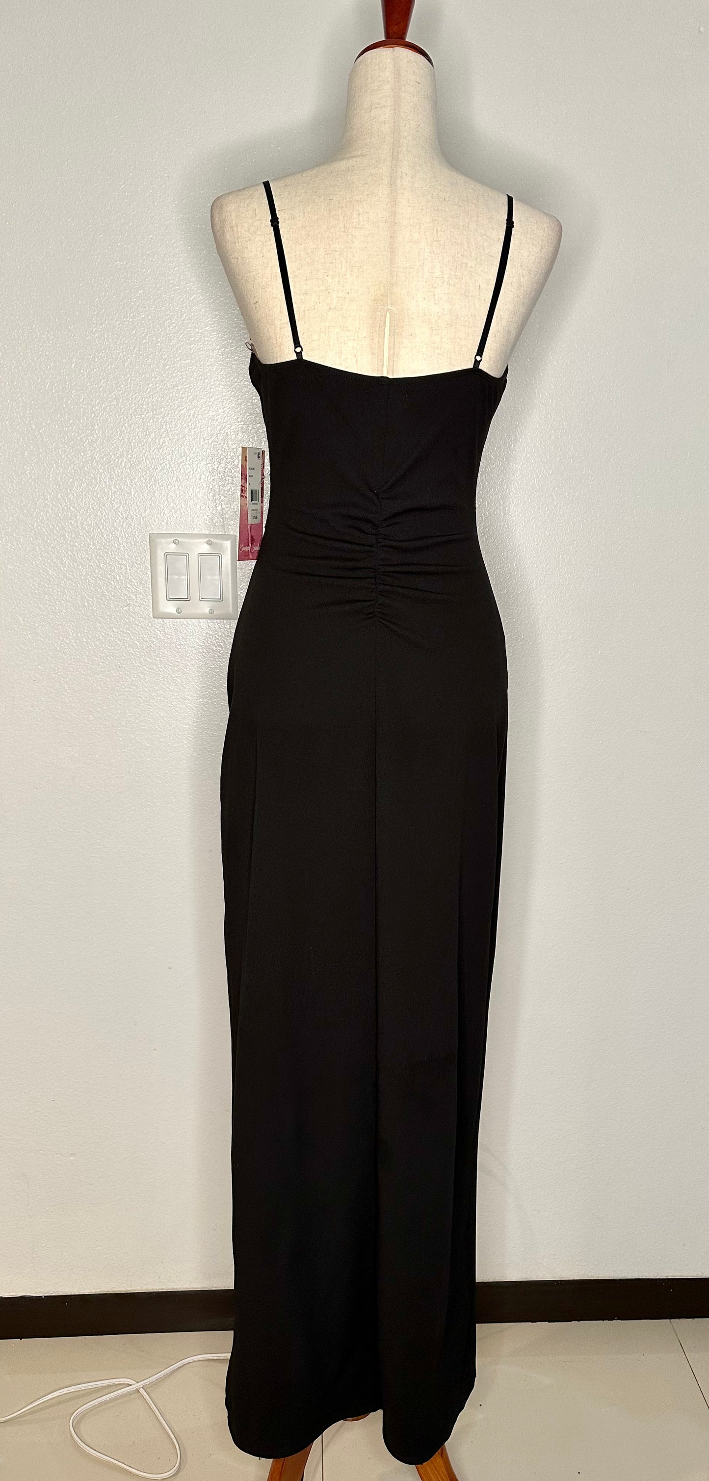 V-Neck Asymmetrical Fringe Trim Long Dress