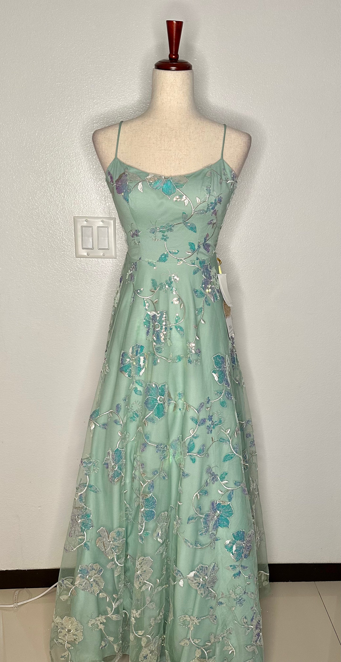Womens Sheer Squined Evening Dress