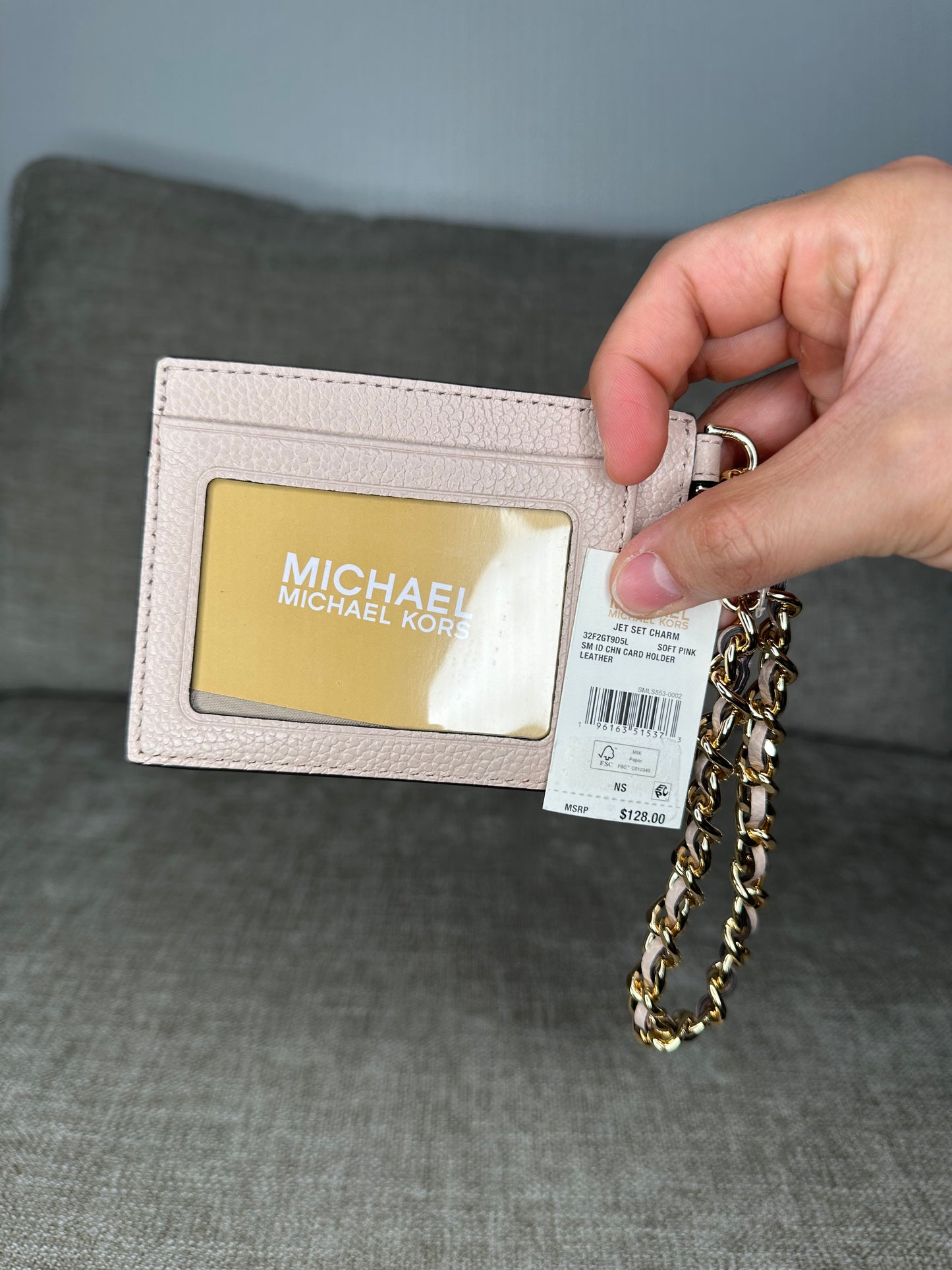 Designer
Jet Set Charm Small ID Chain Leather Card Holder Color Pink