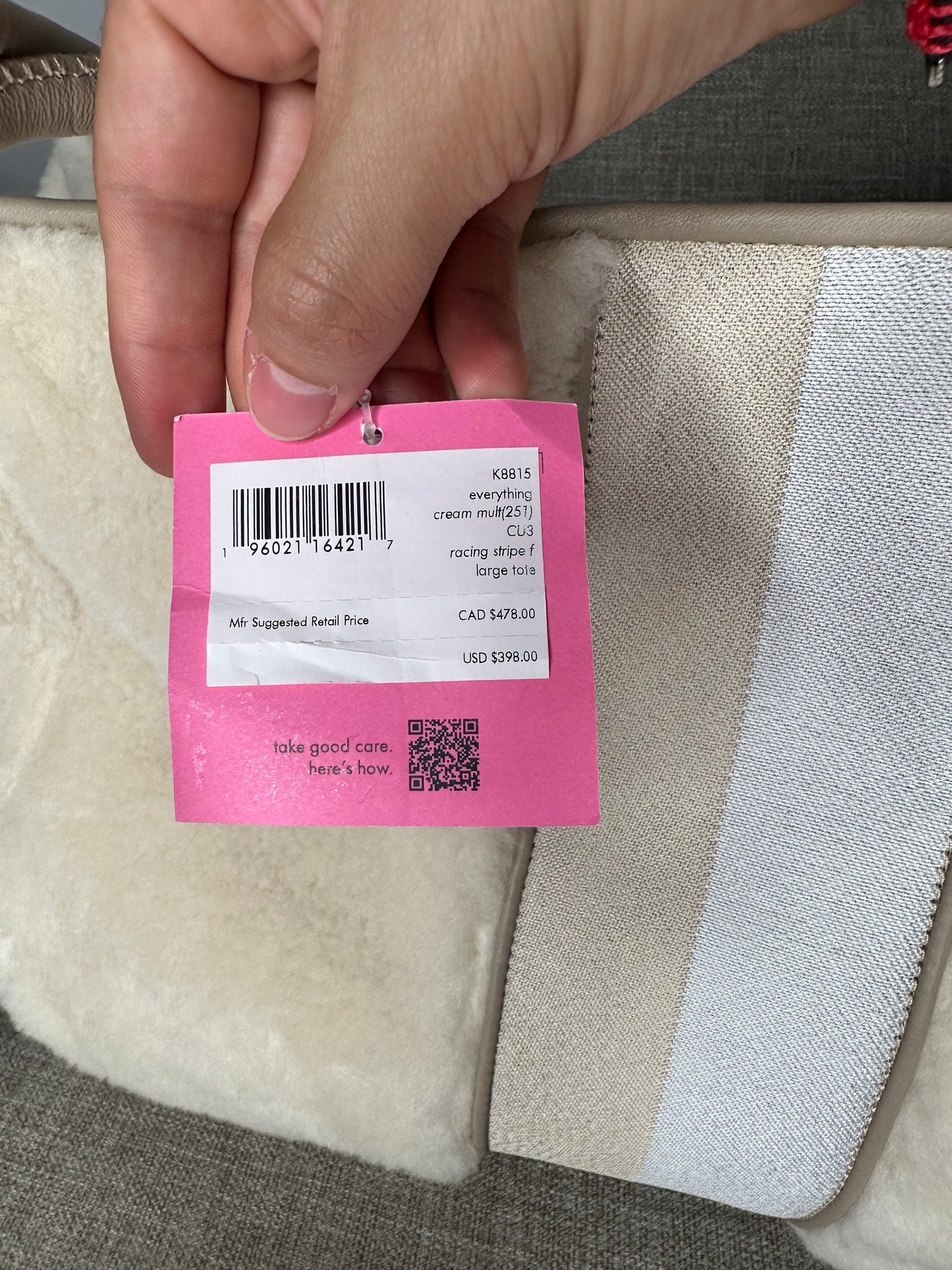 Designer Everything Racing Stripe Faux Shearling Large Tote - Cream Multi