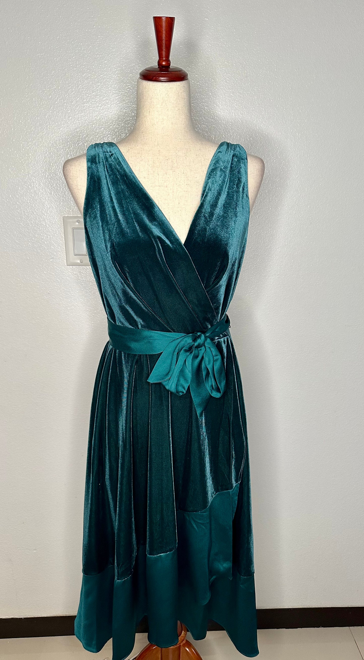 Designer Womens Velvet Midi Wrap Dress