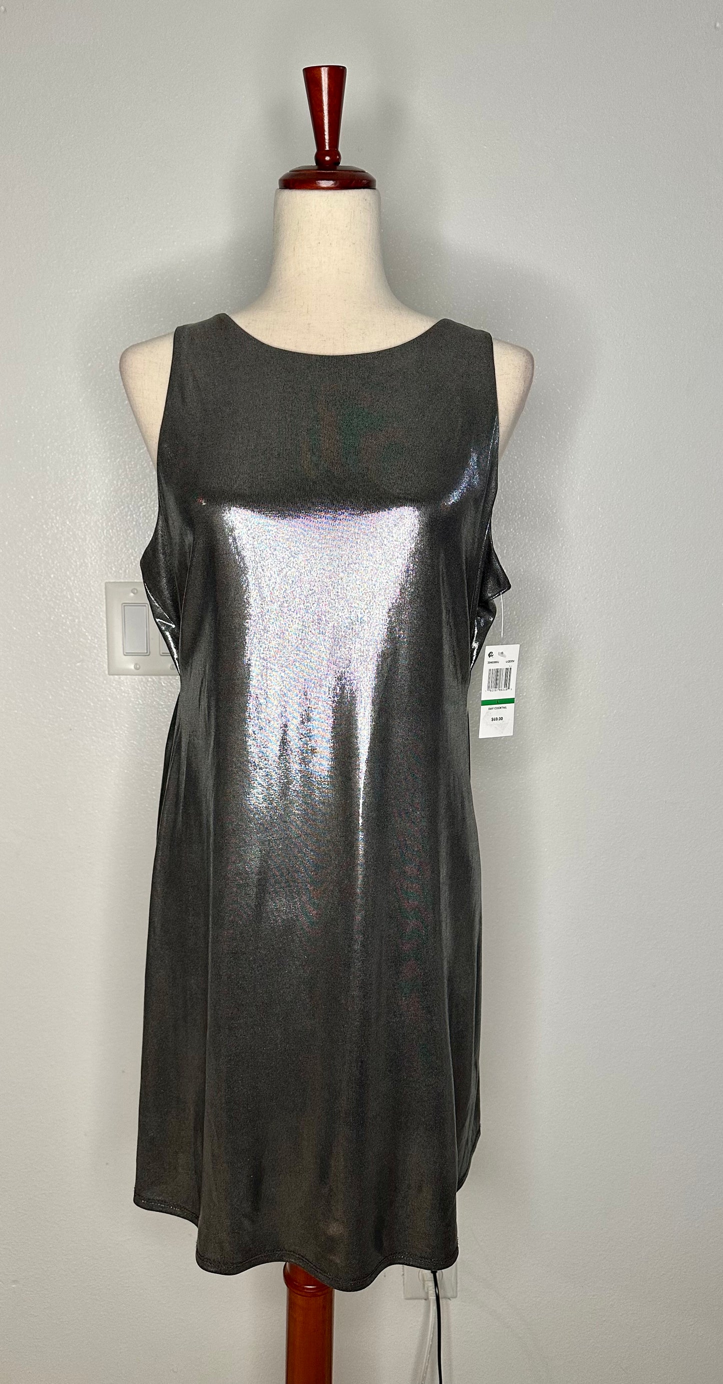 Womens Metallic Knee Shift Dress