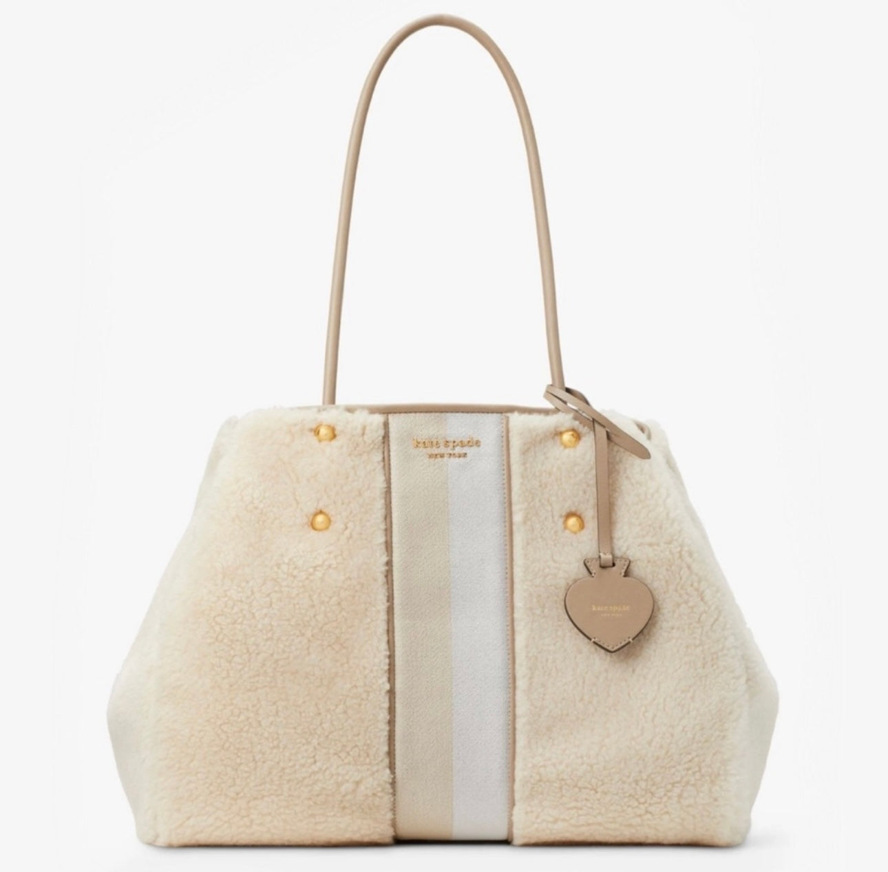 Designer Everything Racing Stripe Faux Shearling Large Tote - Cream Multi