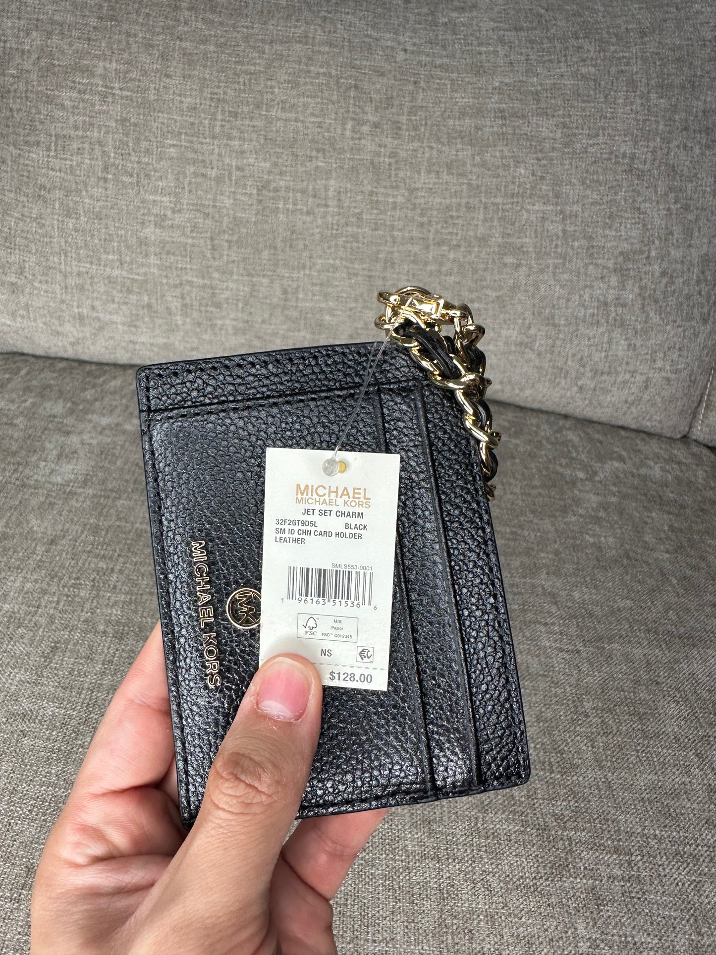 Designer
Jet Set Charm Small ID Chain Leather Card Holder Color Black