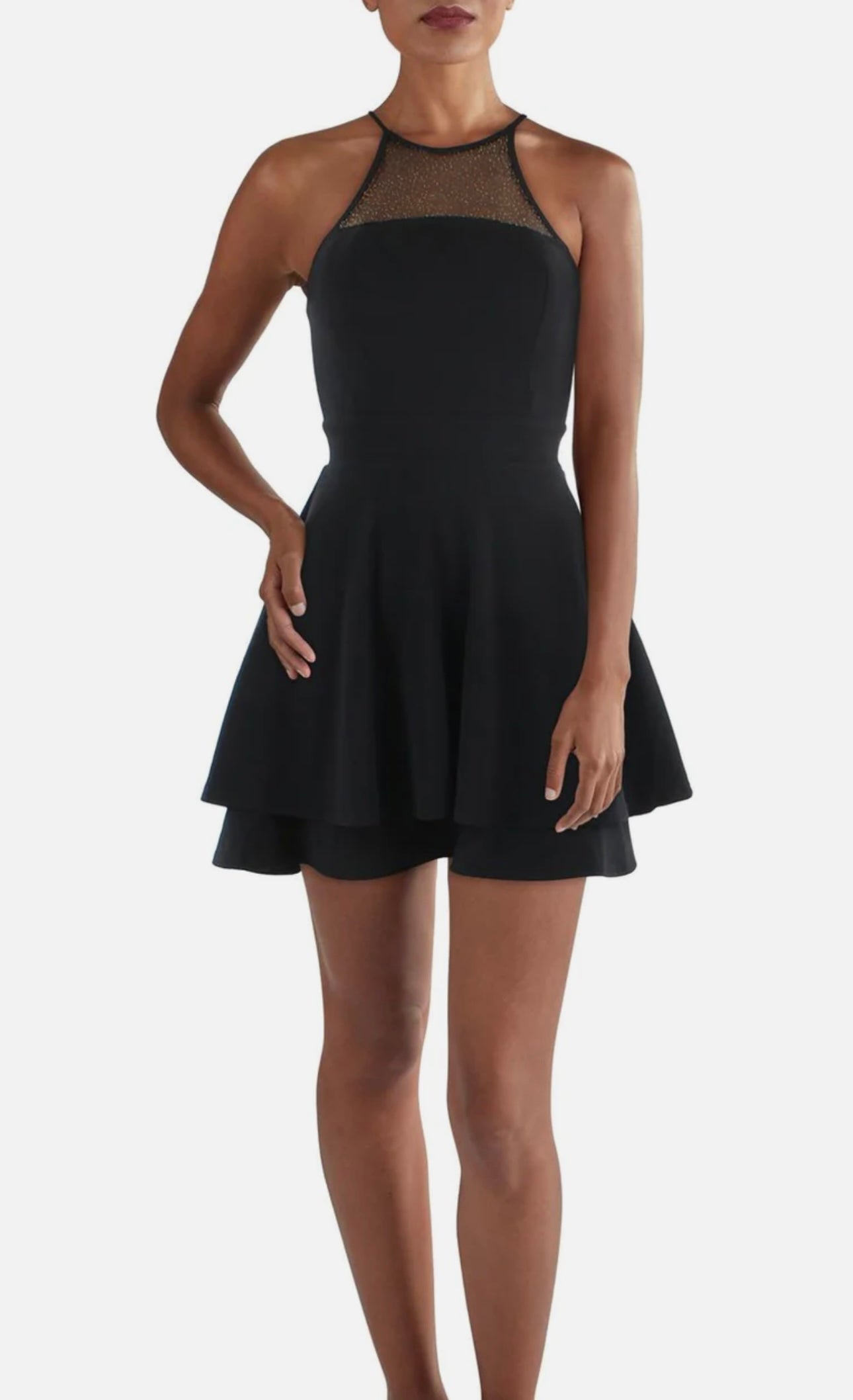 Womens Glitter Mini Fit & Flare Dress Color Black Villafran Boutique Womens Glitter Mini Fit & Flare Dress Color Black Villafran Boutique