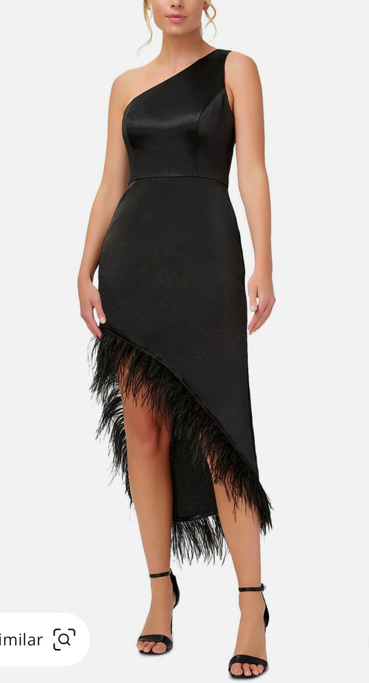 Designer Womens Fringe Hem Asymmetrical Cocktail And Party Dress