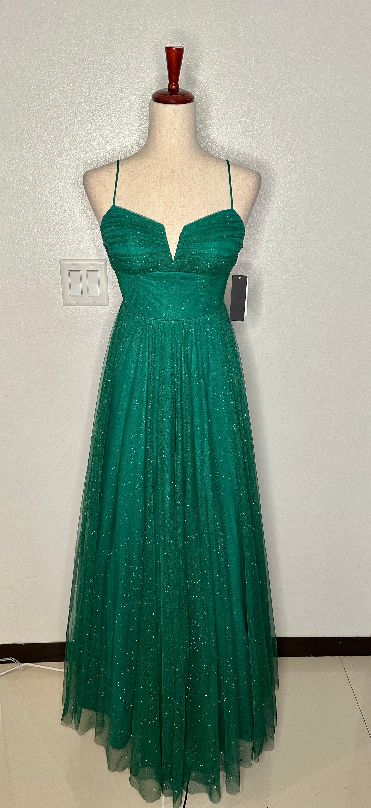 Womens Glitter Green Evening Dress