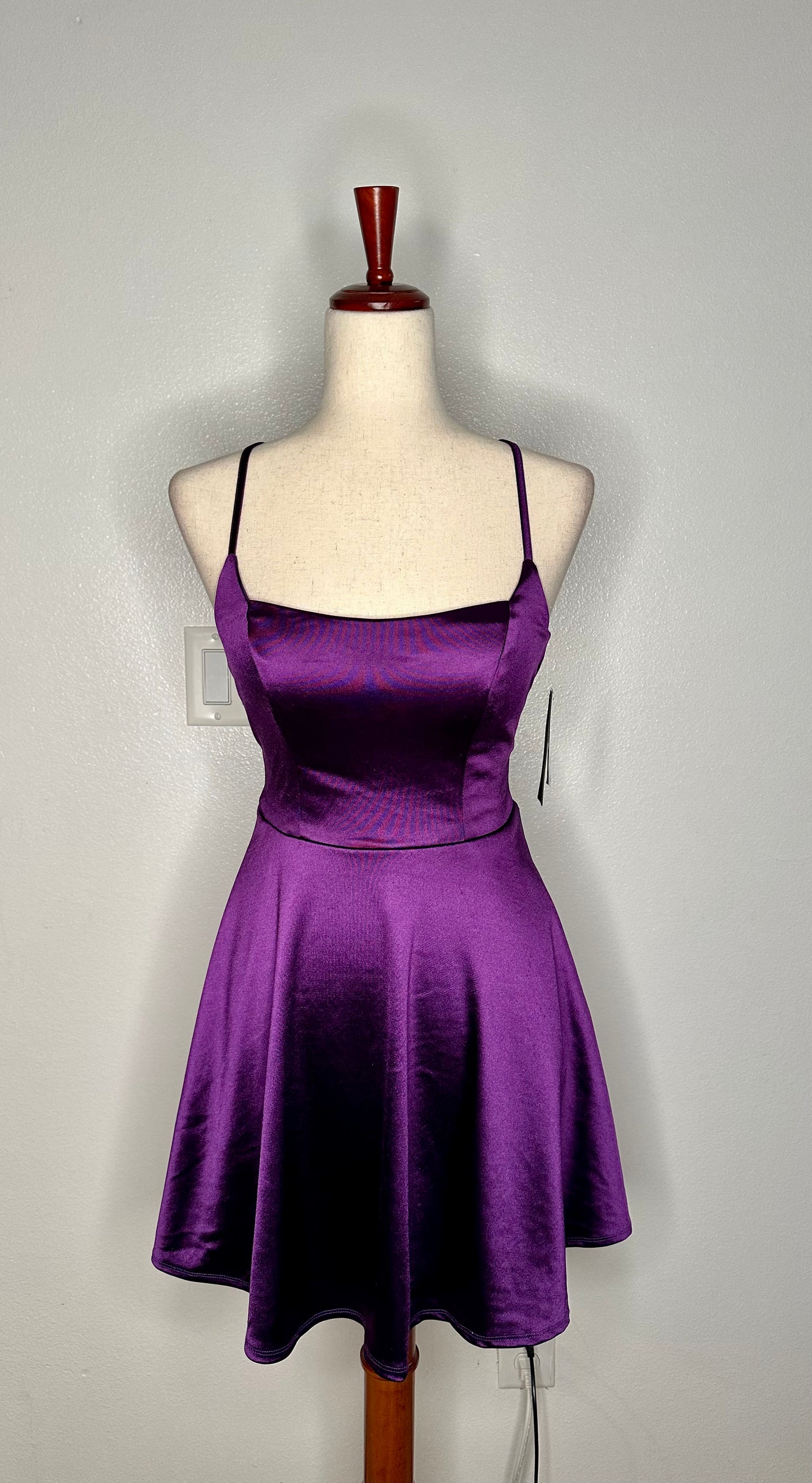 Womens Satin Mini Fit & Flare Dress