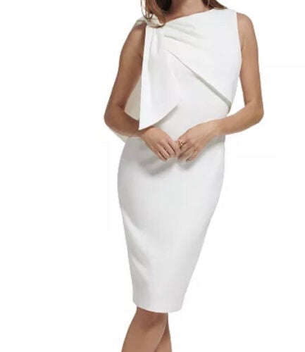 Designer Women's Sleeveless Bow-Shoulder Scuba Crepe Sheath Dress