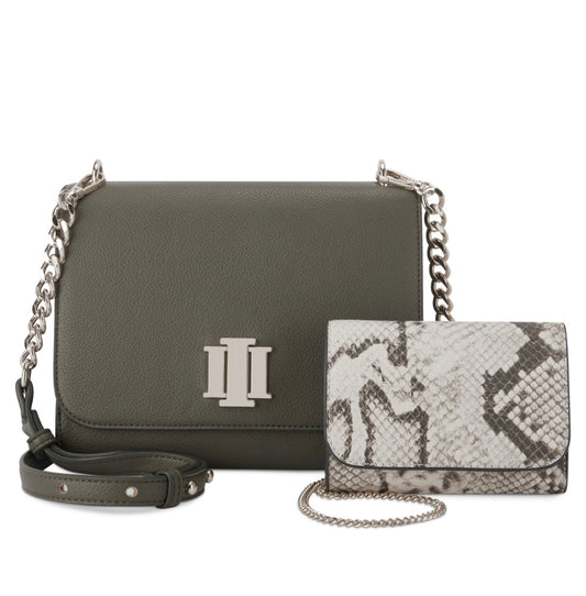 Designer Sibbell Croco 2-in-1 Crossbody, Moss/snake