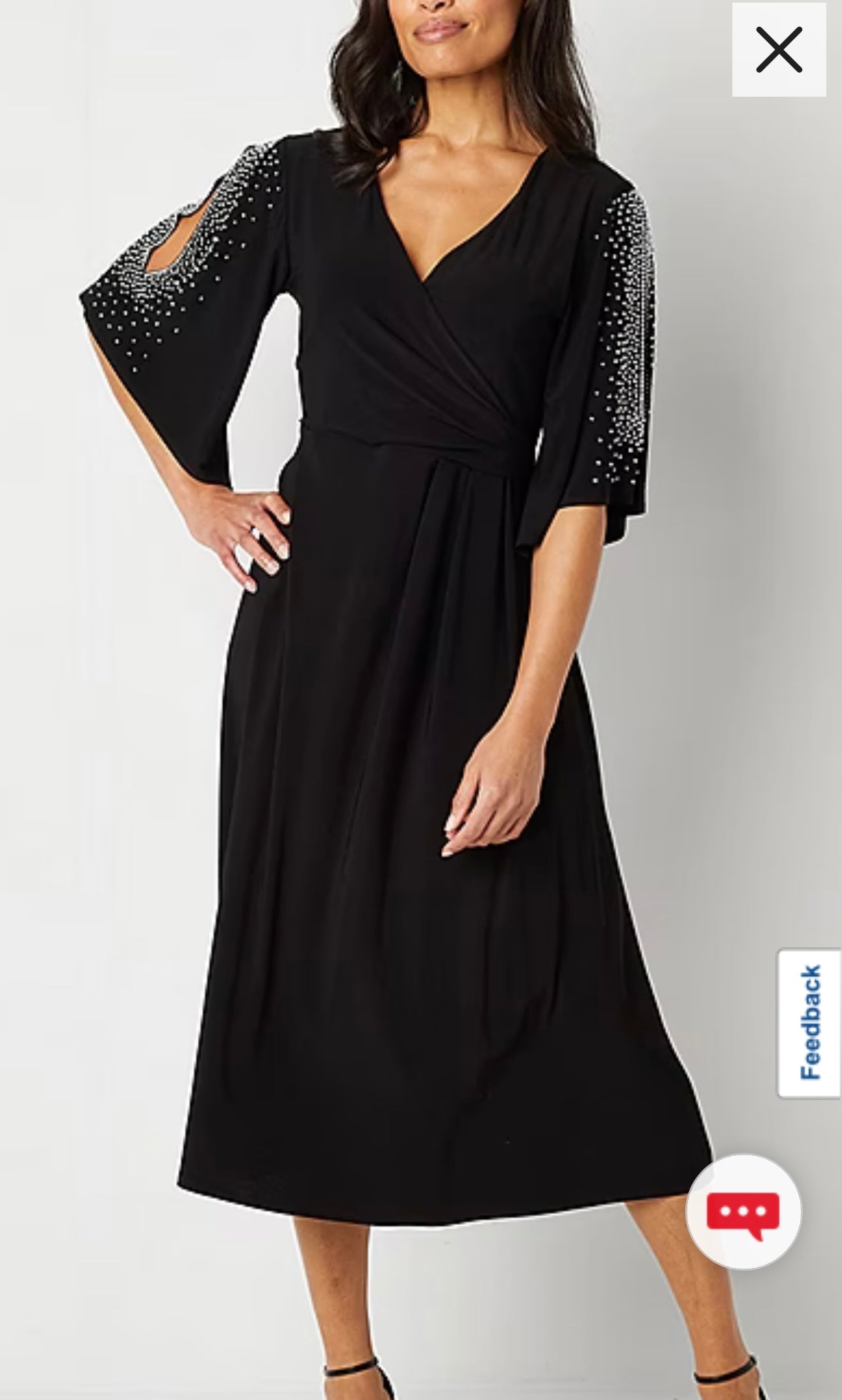 3/4 Beaded Sleeve Midi Fit + Flare Dress