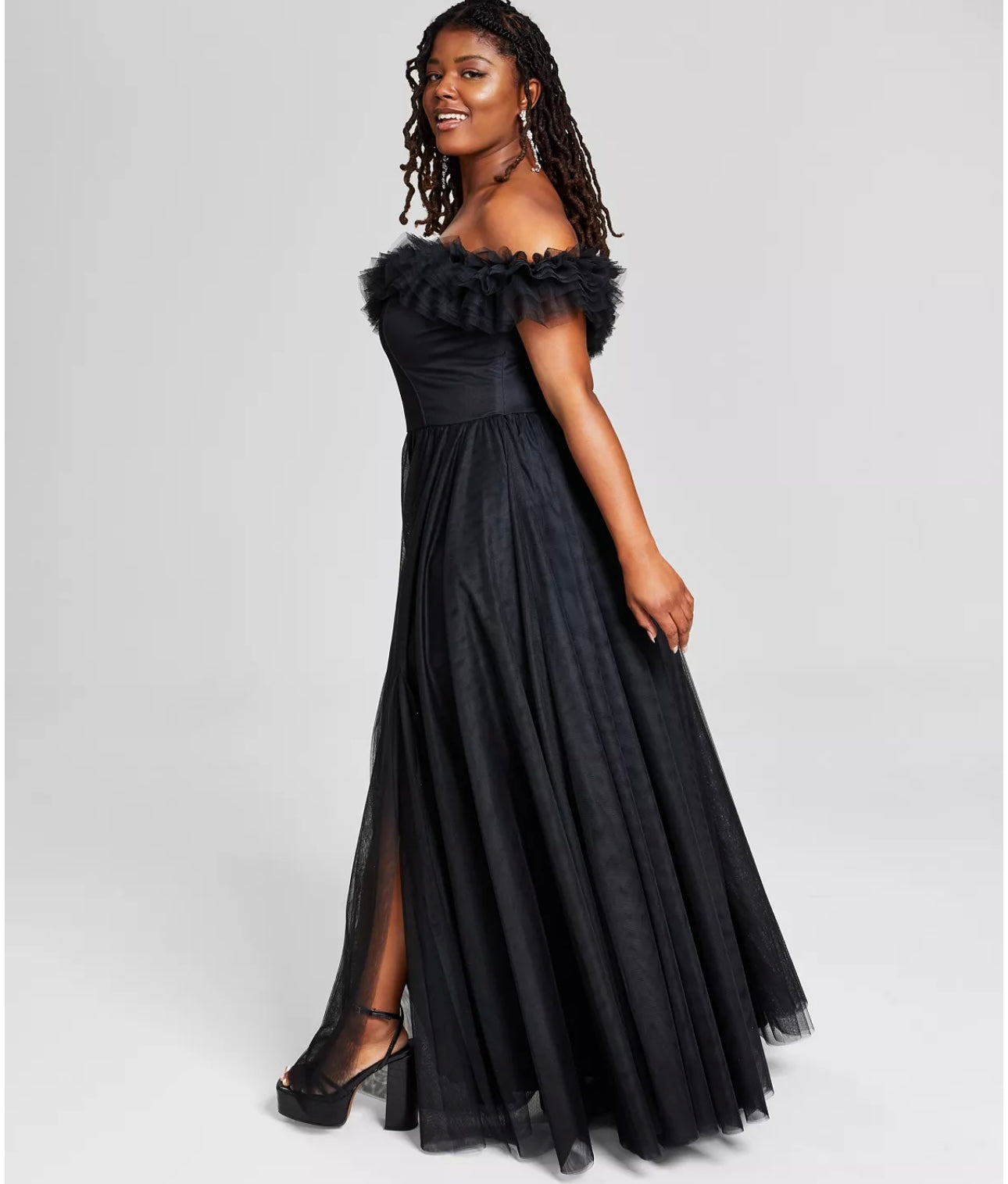 Tulle-Trim Off-The-Shoulder Gown