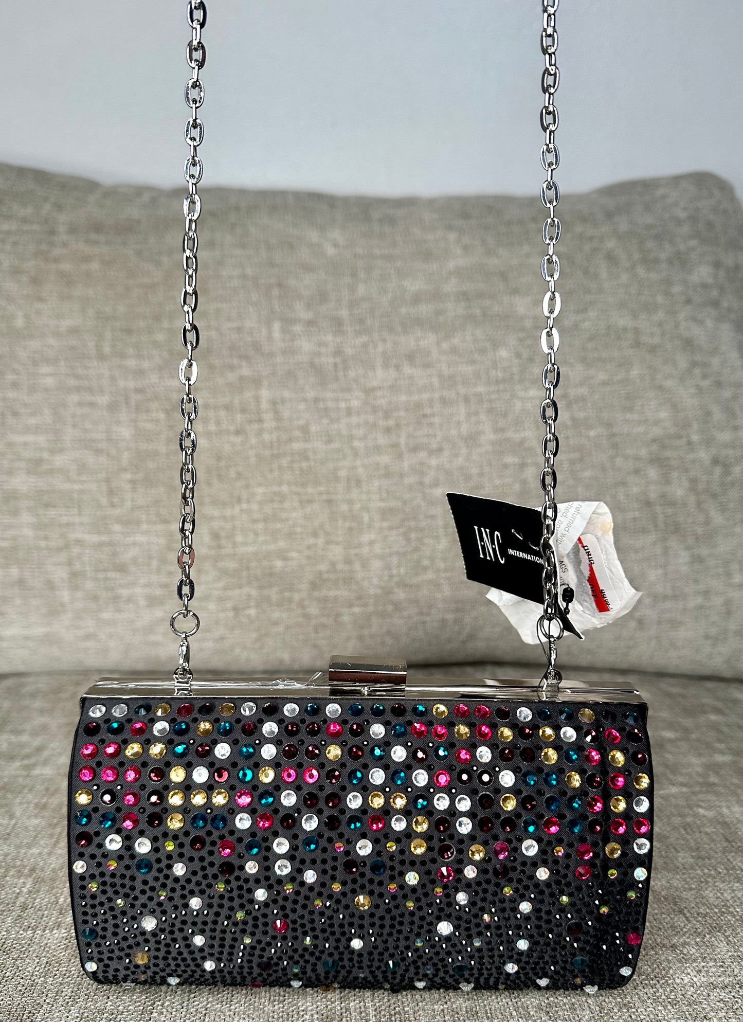 Designer Black crossbody bag with color crystals