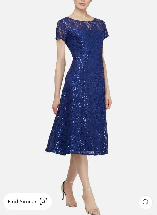 Womens Lace Sequined Midi Dress