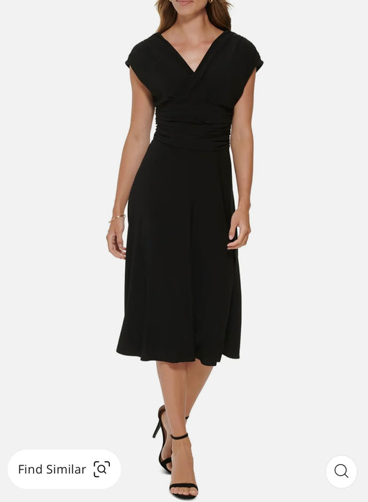 Designer Womens Ruched V-Neck Midi Dress