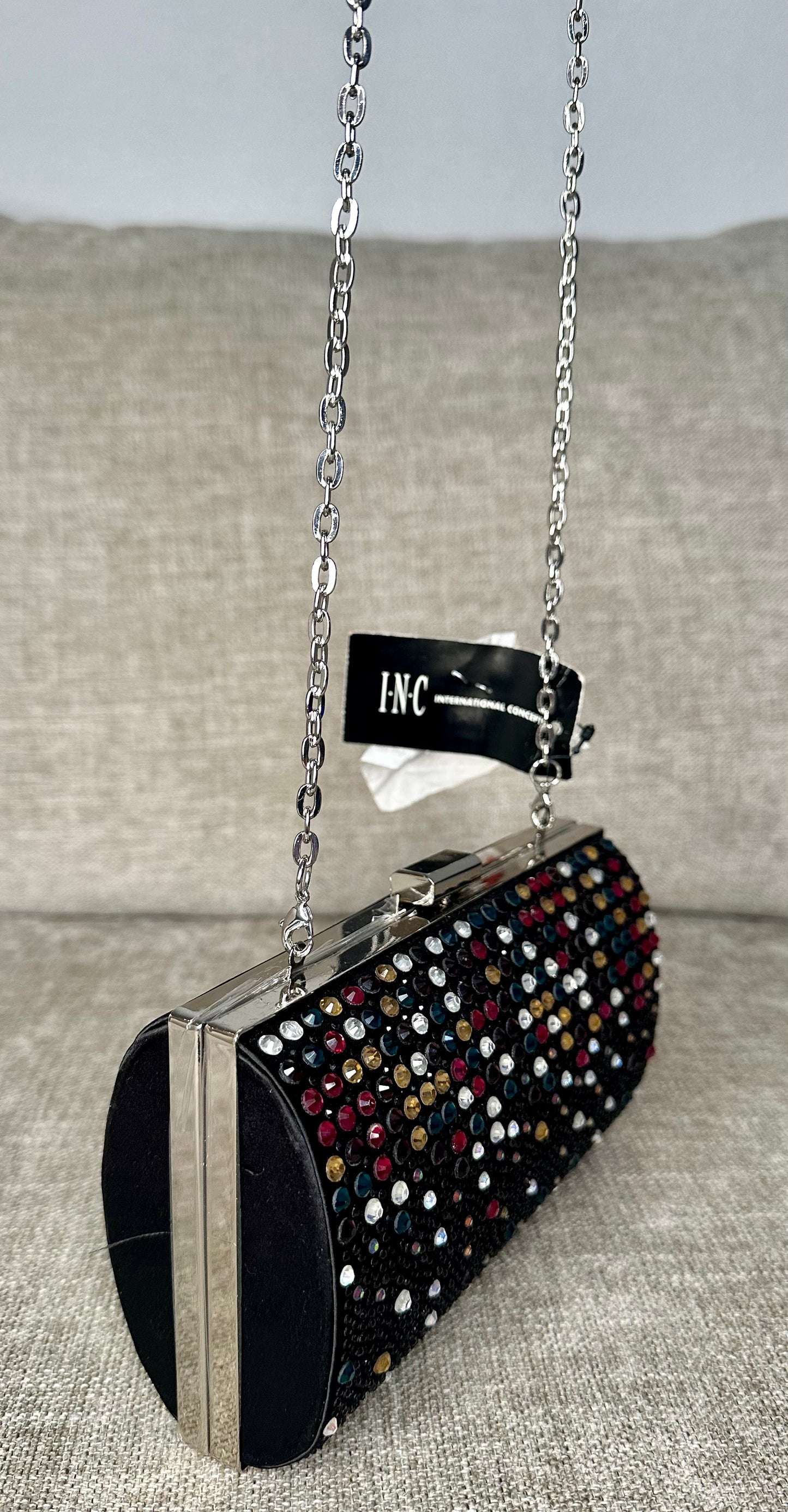 Designer Black crossbody bag with color crystals