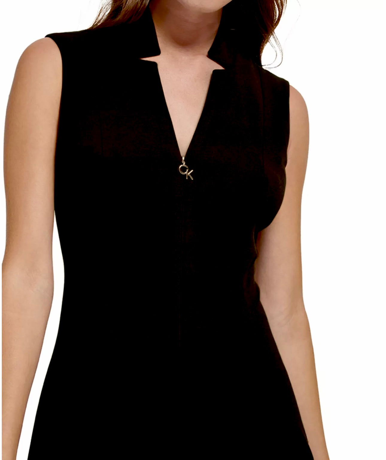 Women's Sleeveless Scuba Crepe A-Line Logo Zip Dress Villafran Boutique Women's Sleeveless Scuba Crepe A-Line Logo Zip Dress Villafran Boutique