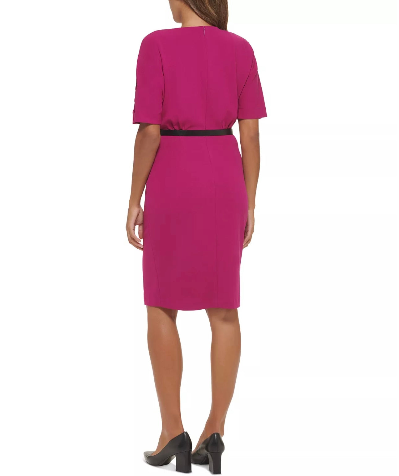 Button-Sleeve Sheath Dress