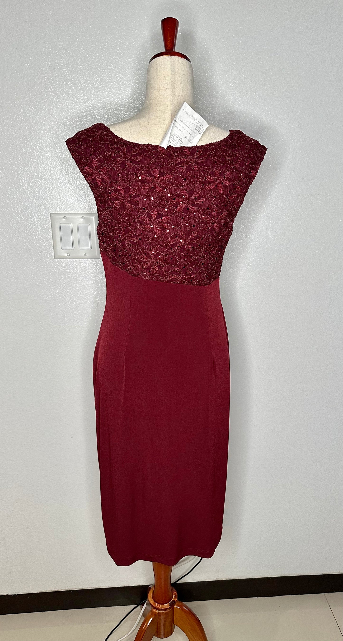 Burgundy Metallic Sequin Sheath Dress