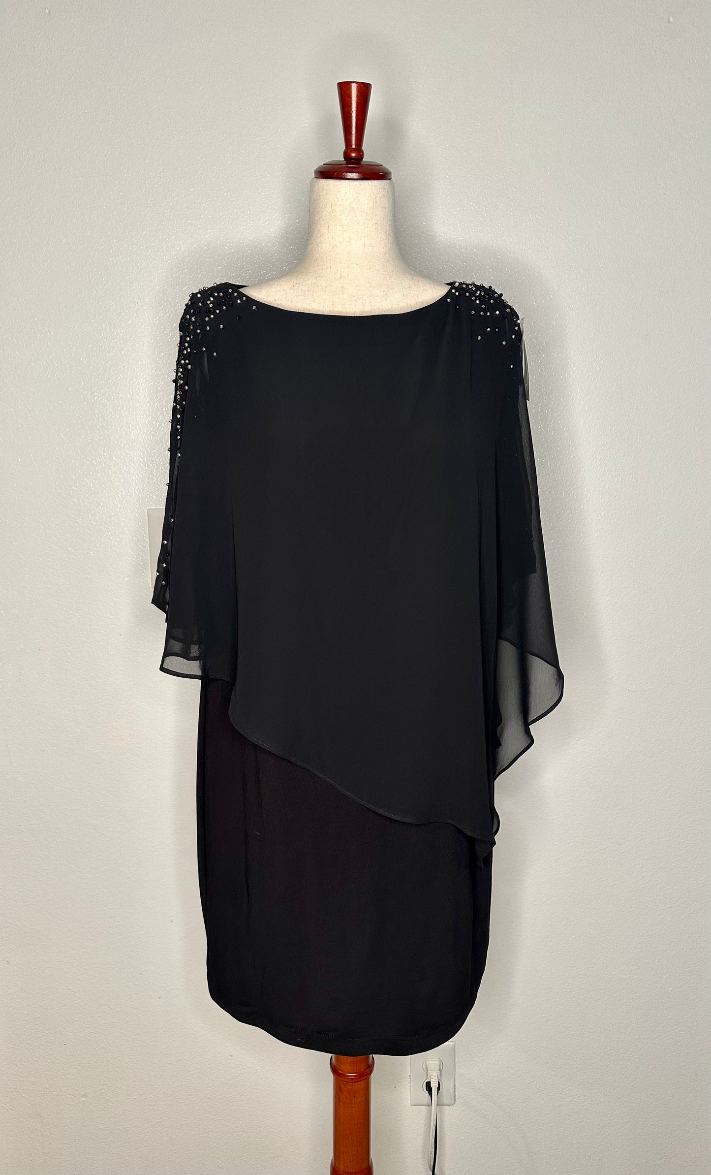 Womens Embellished Capelet Sheath Dress