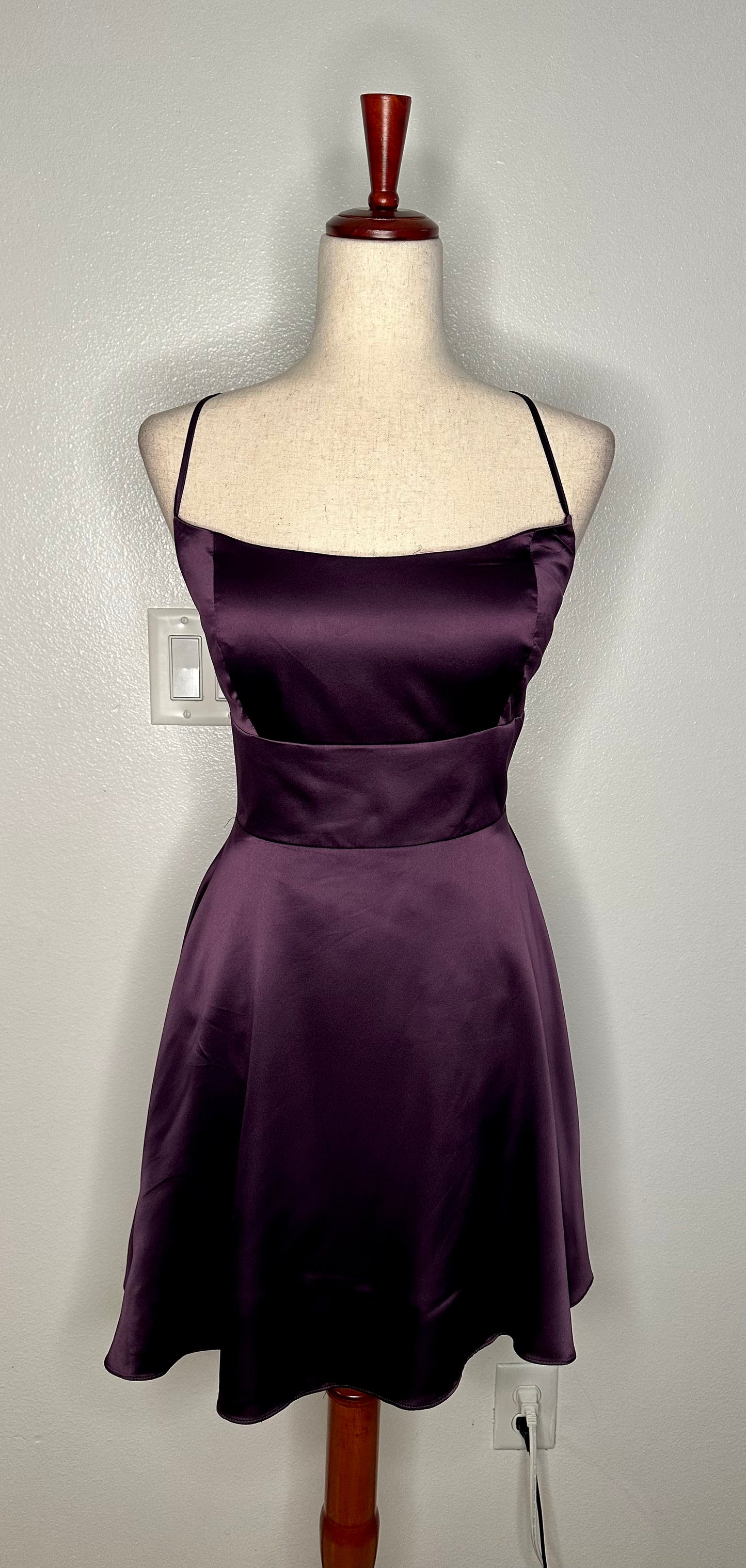 Womens Satin Lace-Up Fit & Flare Dress Color Purple