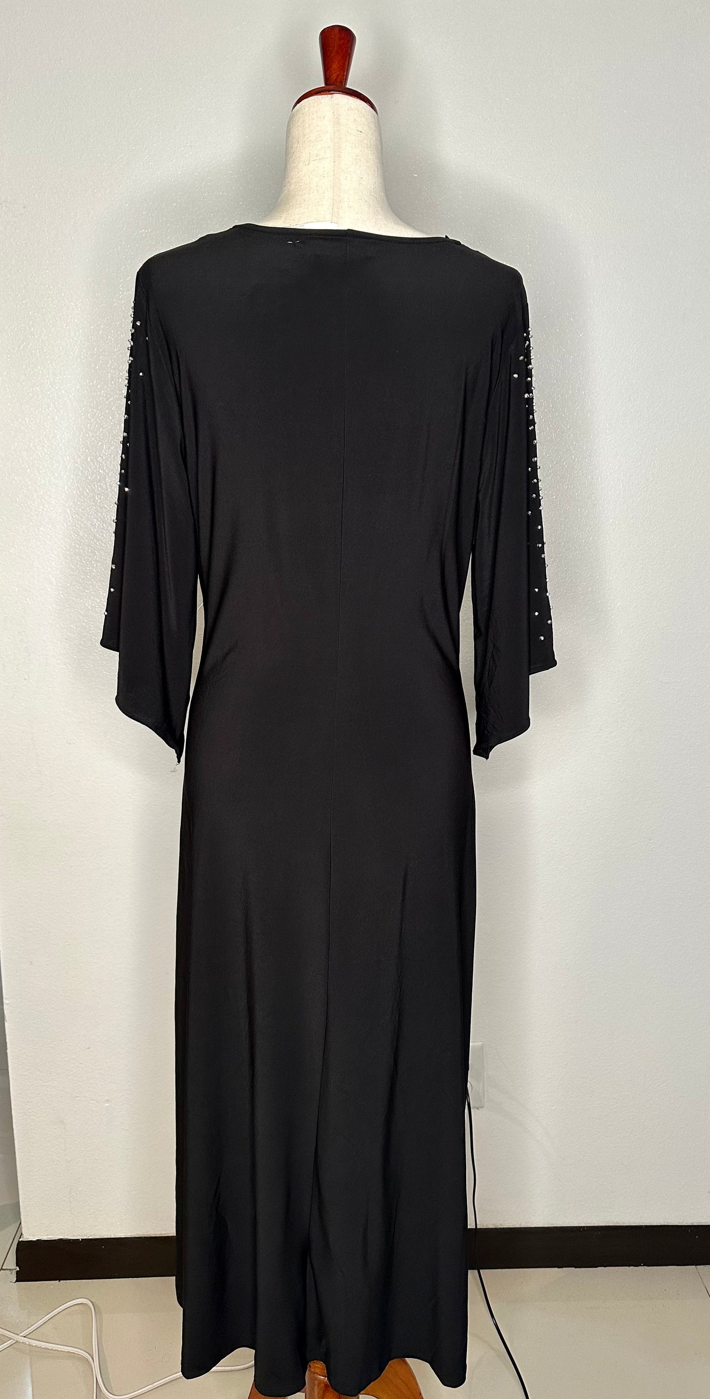 3/4 Beaded Sleeve Midi Fit + Flare Dress