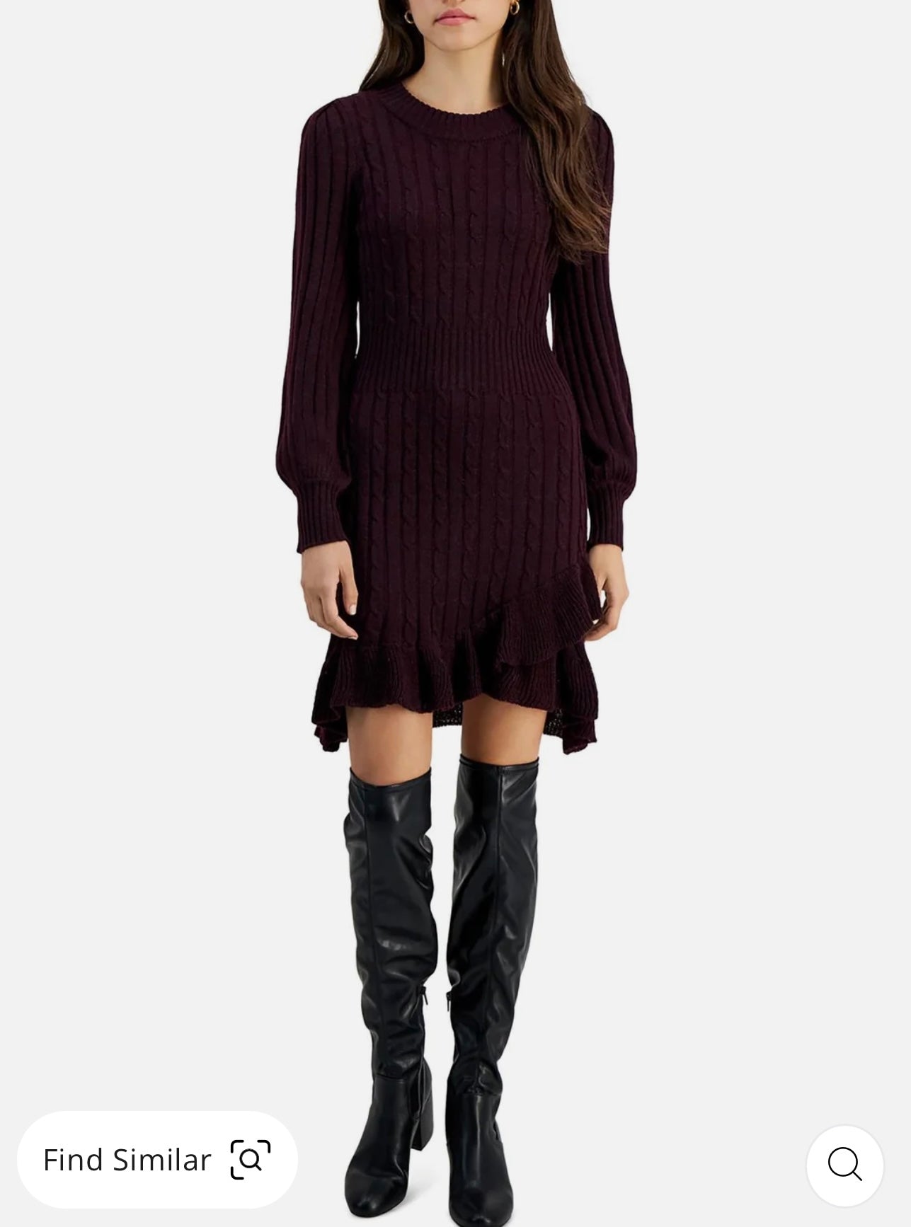 Womens Cable Knit Ruffled Sweaterdress