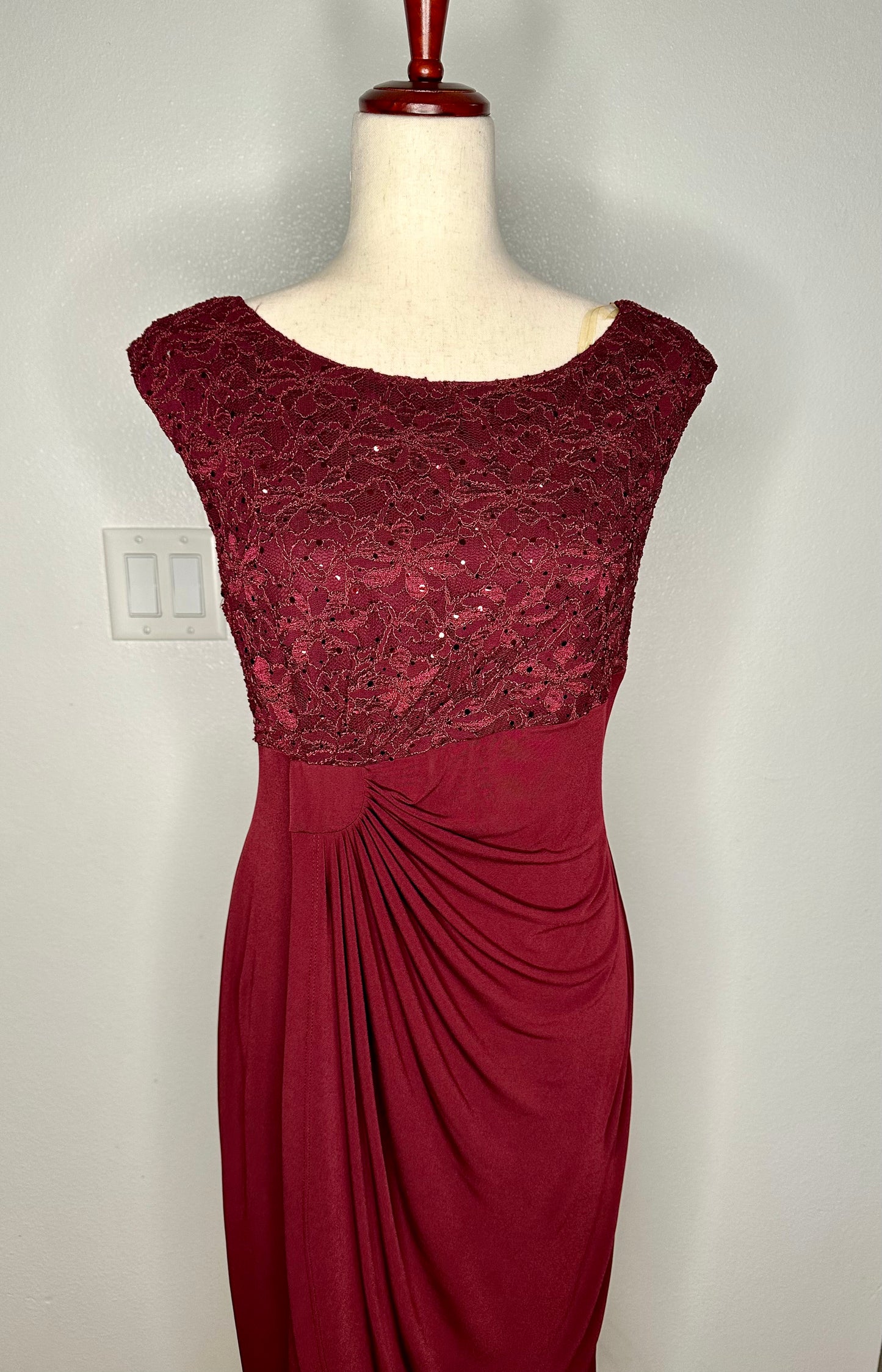 Burgundy Metallic Sequin Sheath Dress