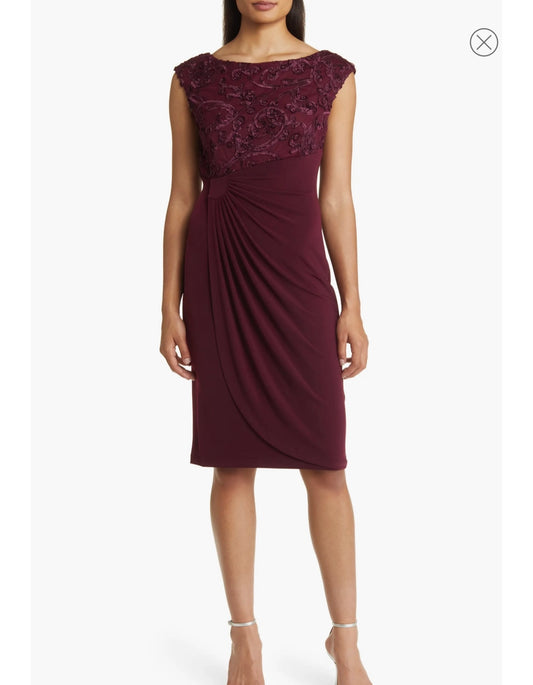 Burgundy Metallic Sequin Sheath Dress