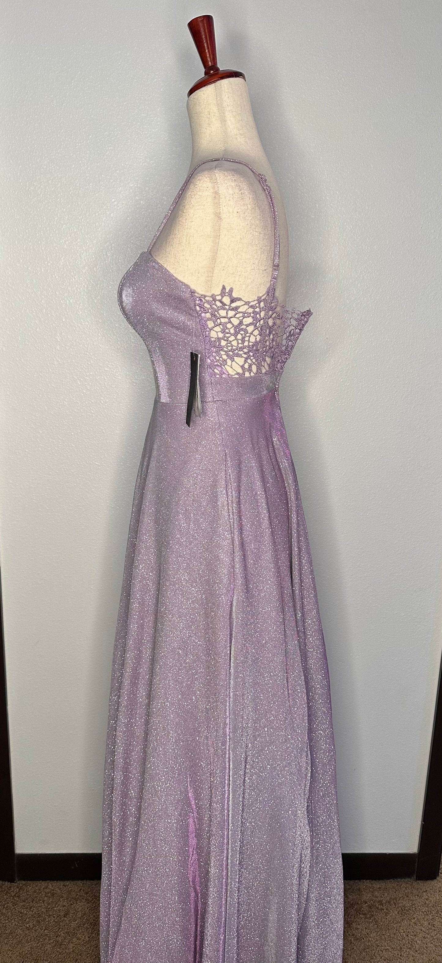 Womens Lace Back Evening Dress Color Lilac