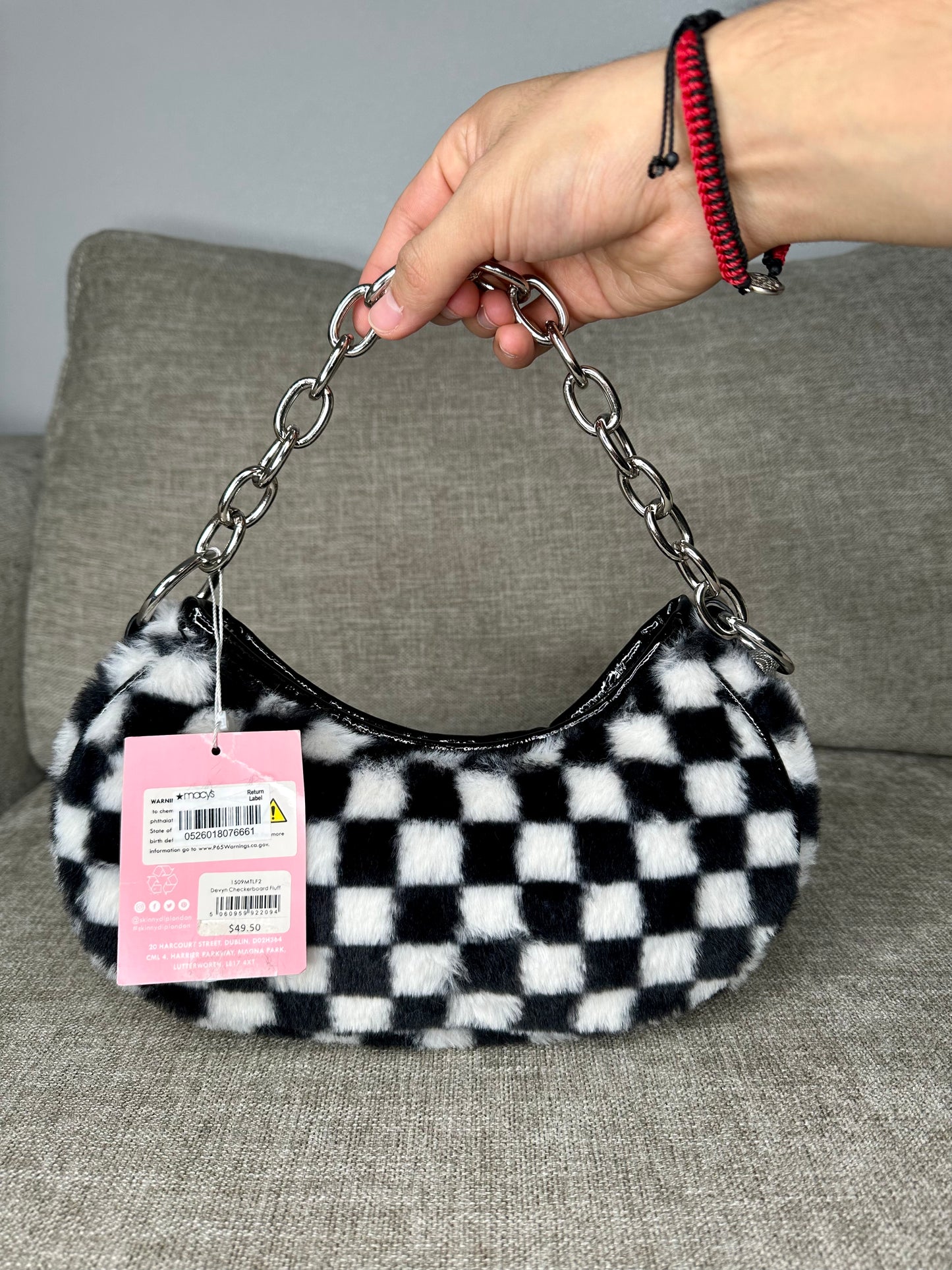 Designer DEVYN CHECKERBOARD FLUFF SHOULDER BAG