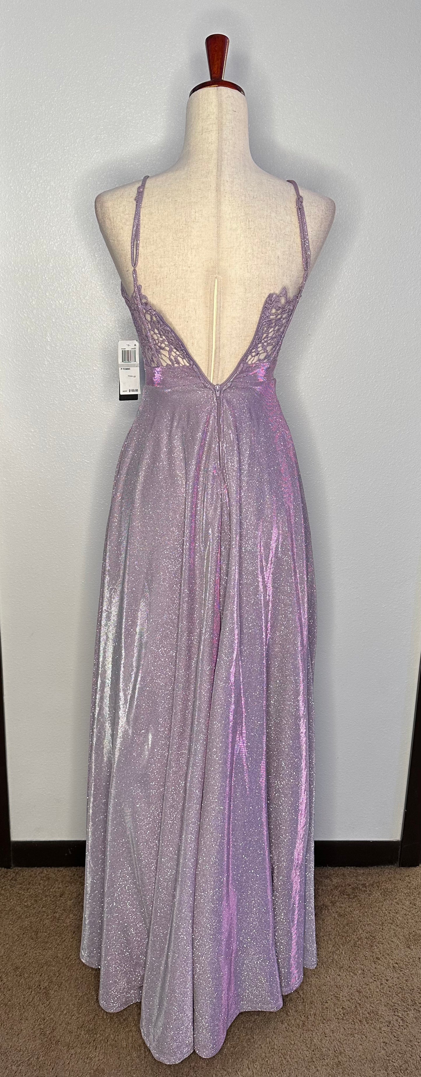 Womens Lace Back Evening Dress Color Lilac