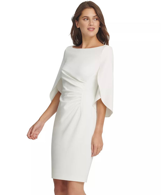 Designer Open-Sleeve Ruched Sheath Dress