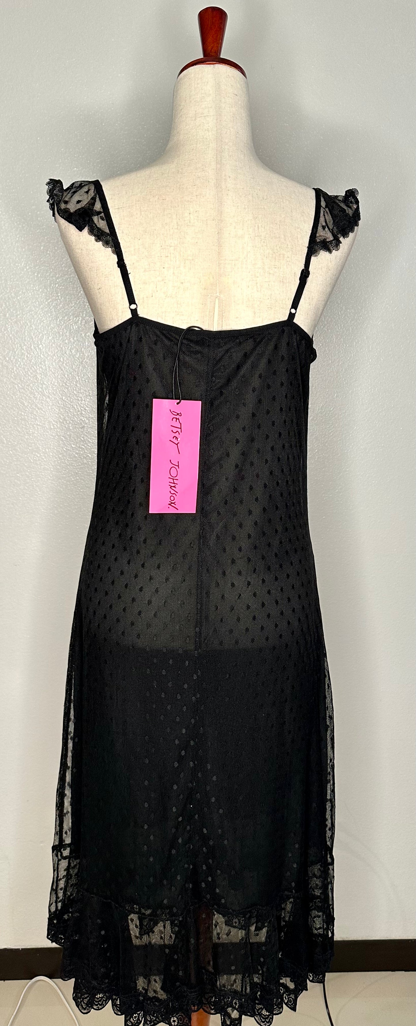 Women's Lace-Trimmed Dotted Mesh Slip Dress