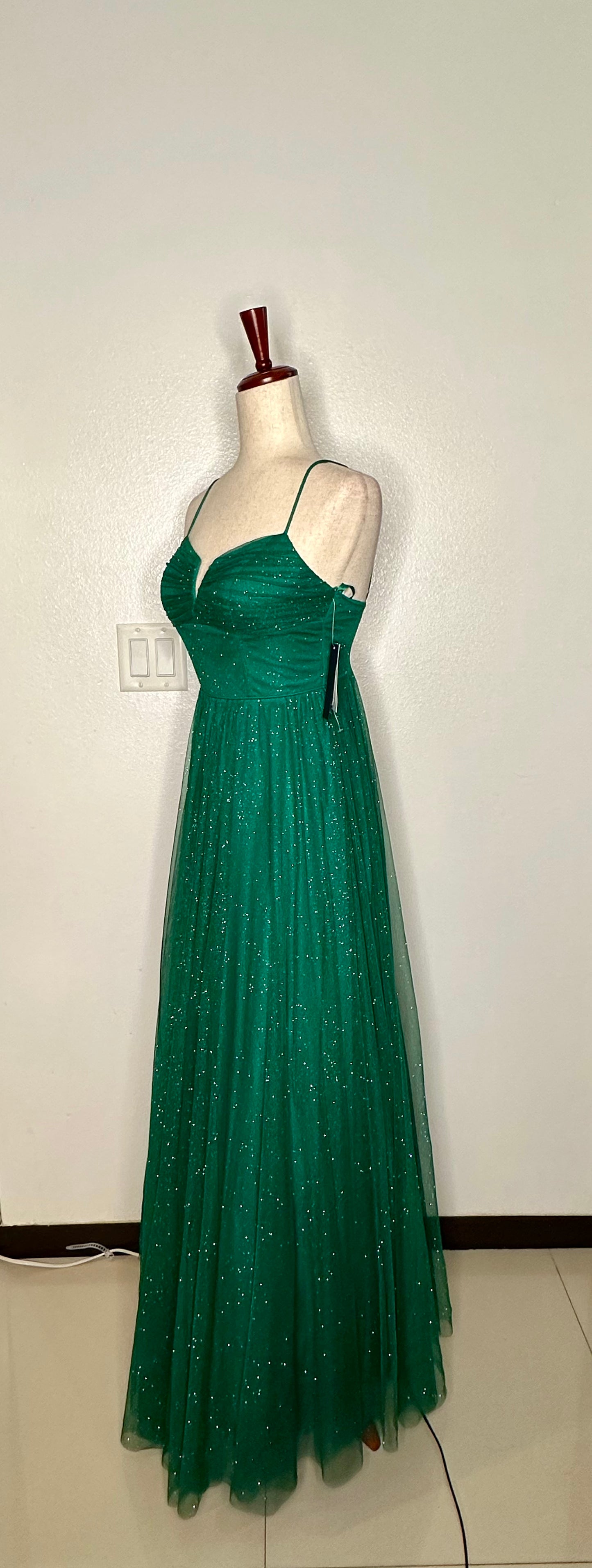 Womens Glitter Green Evening Dress