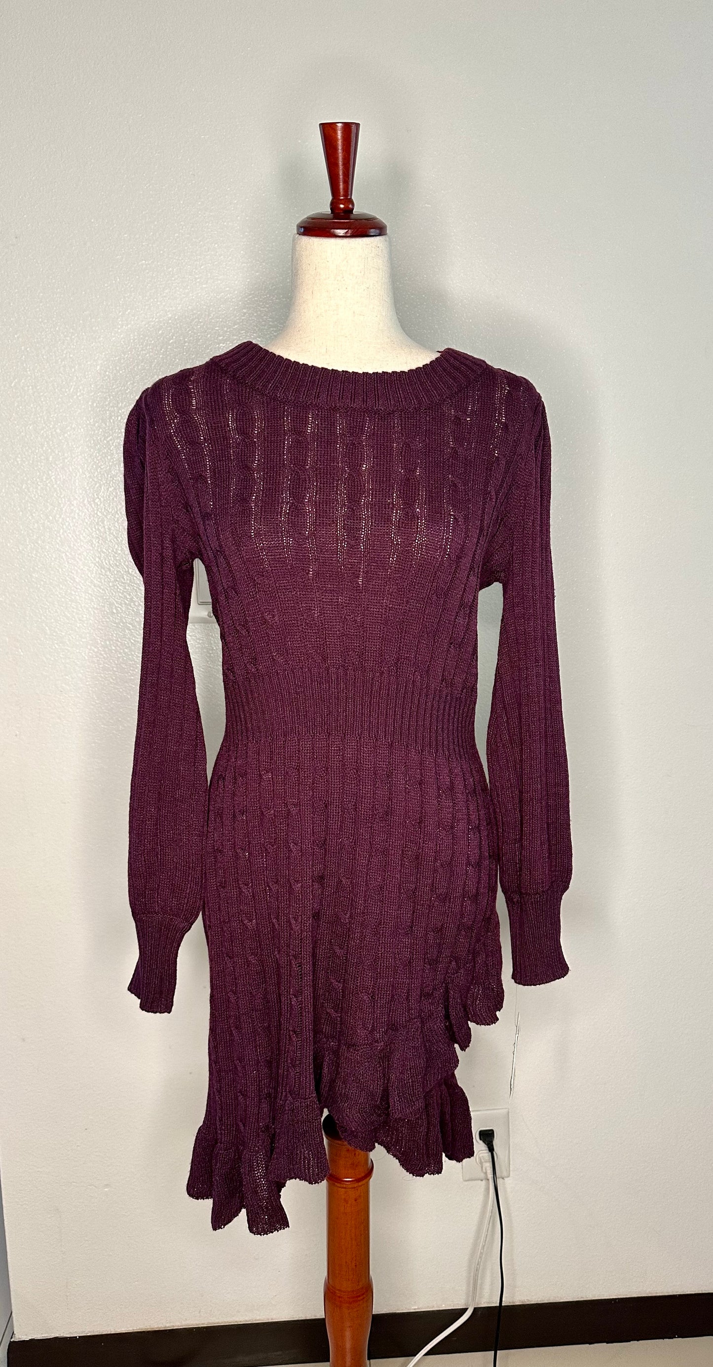 Womens Cable Knit Ruffled Sweaterdress