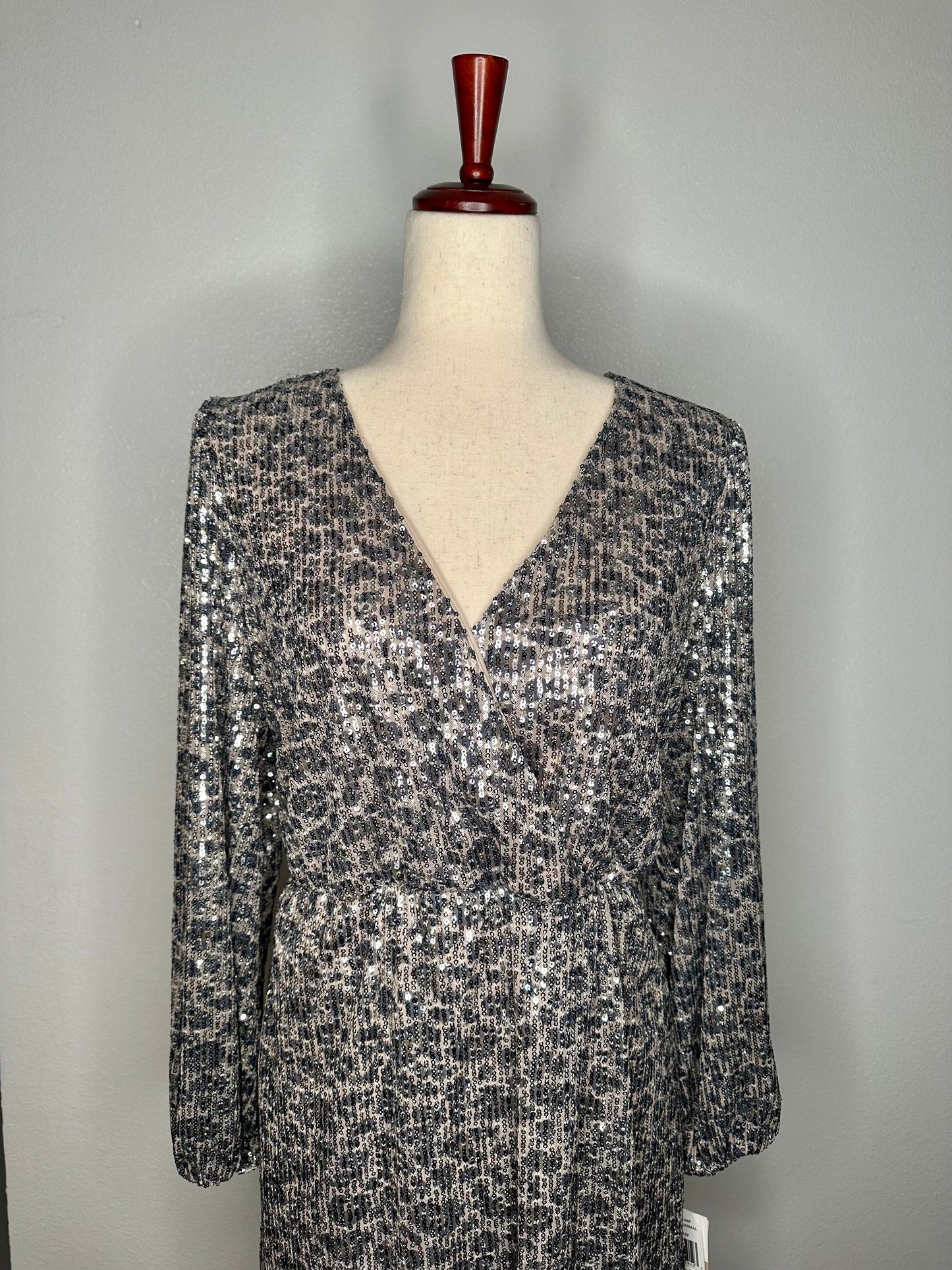 Womens Sequined Mini Wrap Dress