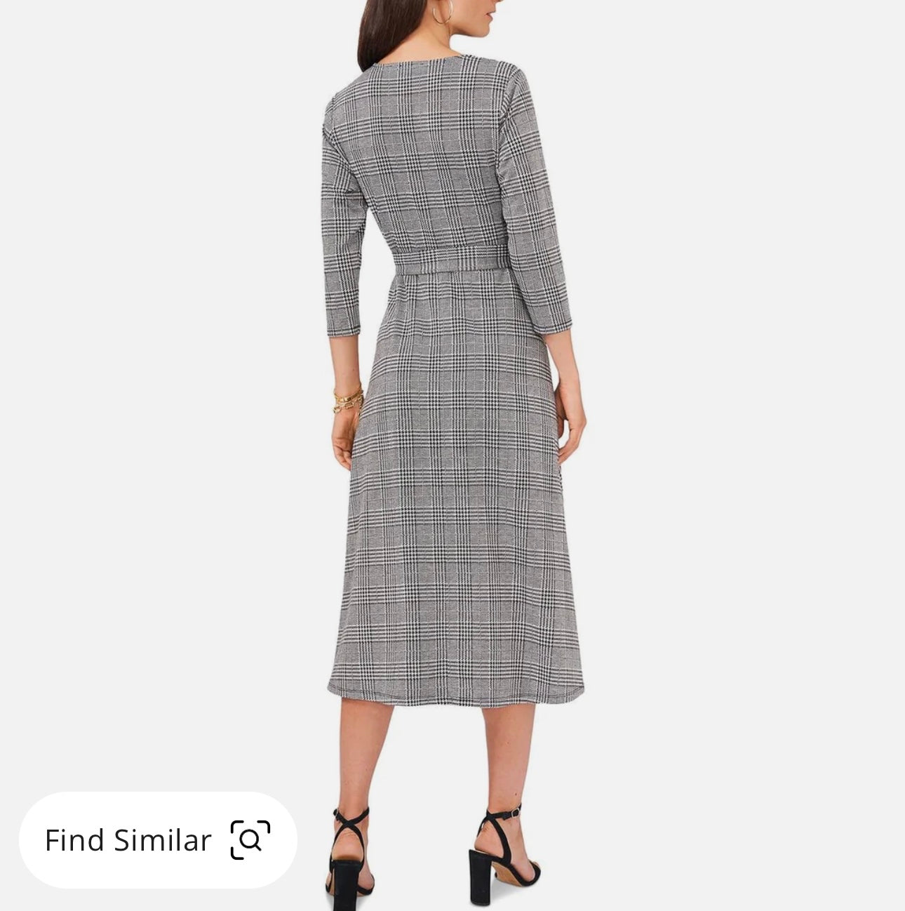 Womens Plaid Print V-Neck Midi Dress