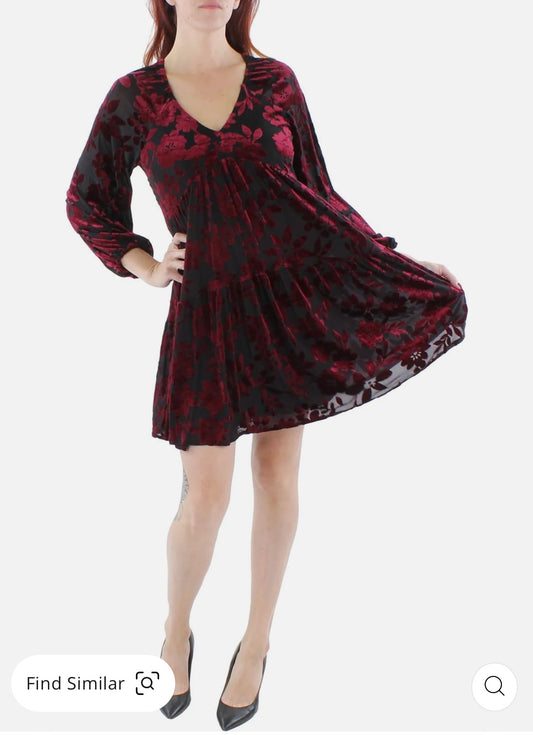 Womens Velvet Floral Cocktail And Party Dress