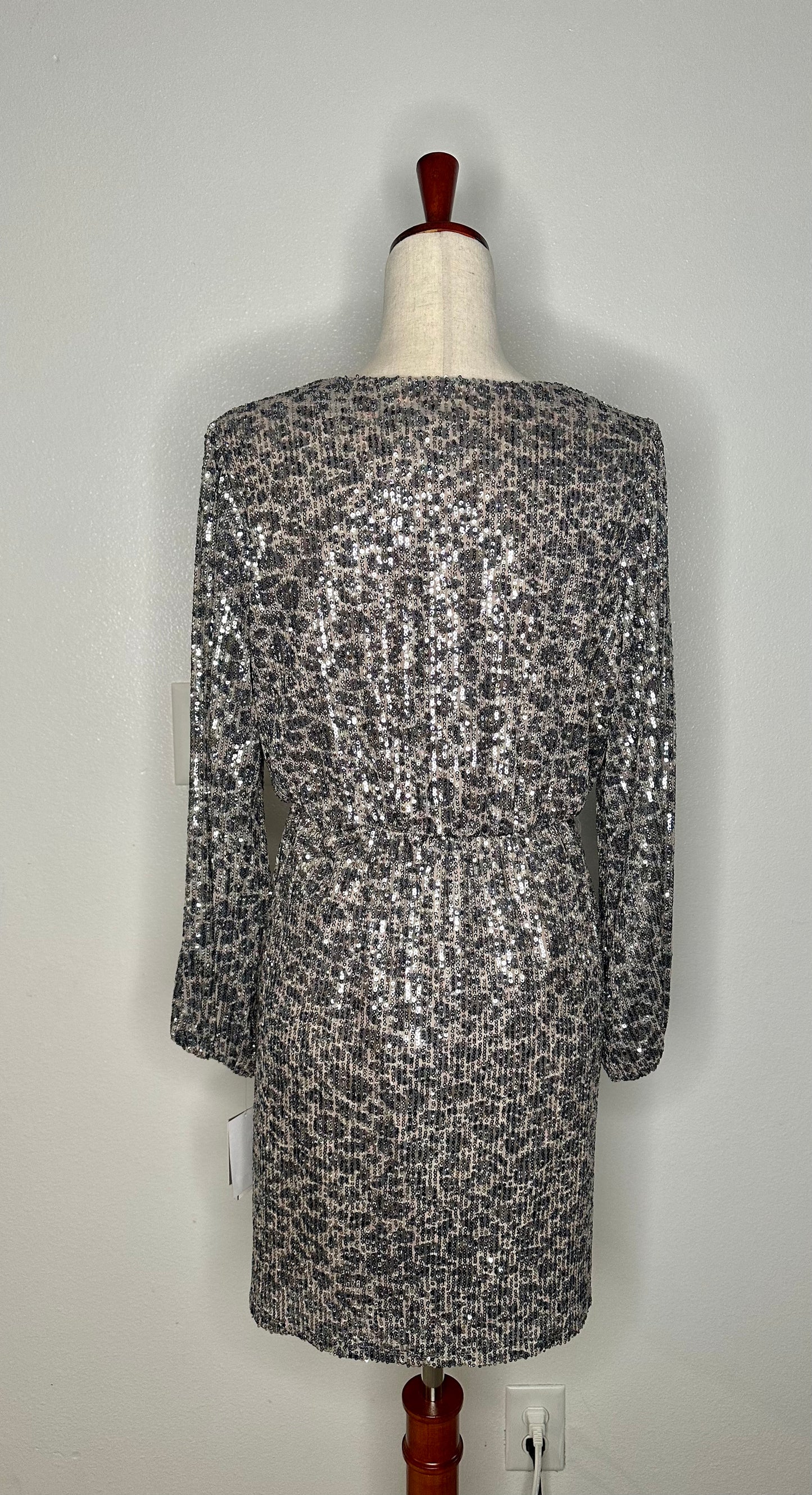 Womens Sequined Mini Wrap Dress