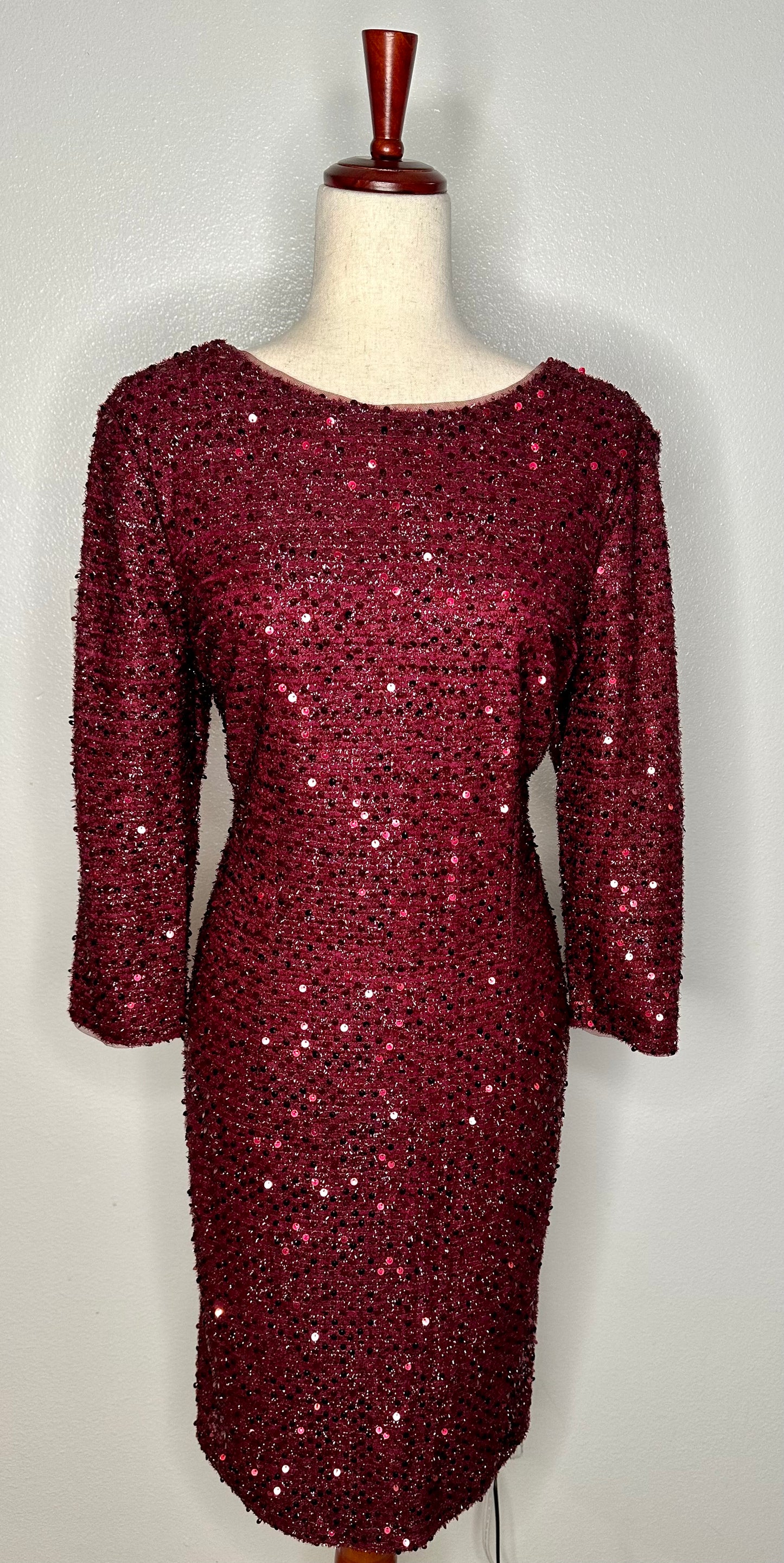 Womens Sequined Mini Sheath Dress Color Burgundy