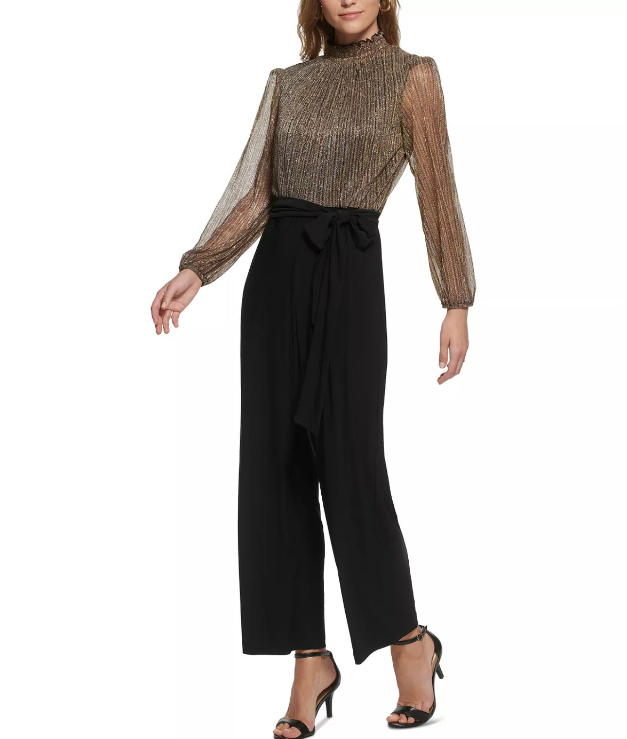 Women's Metallic-Bodice Belted Jumpsuit