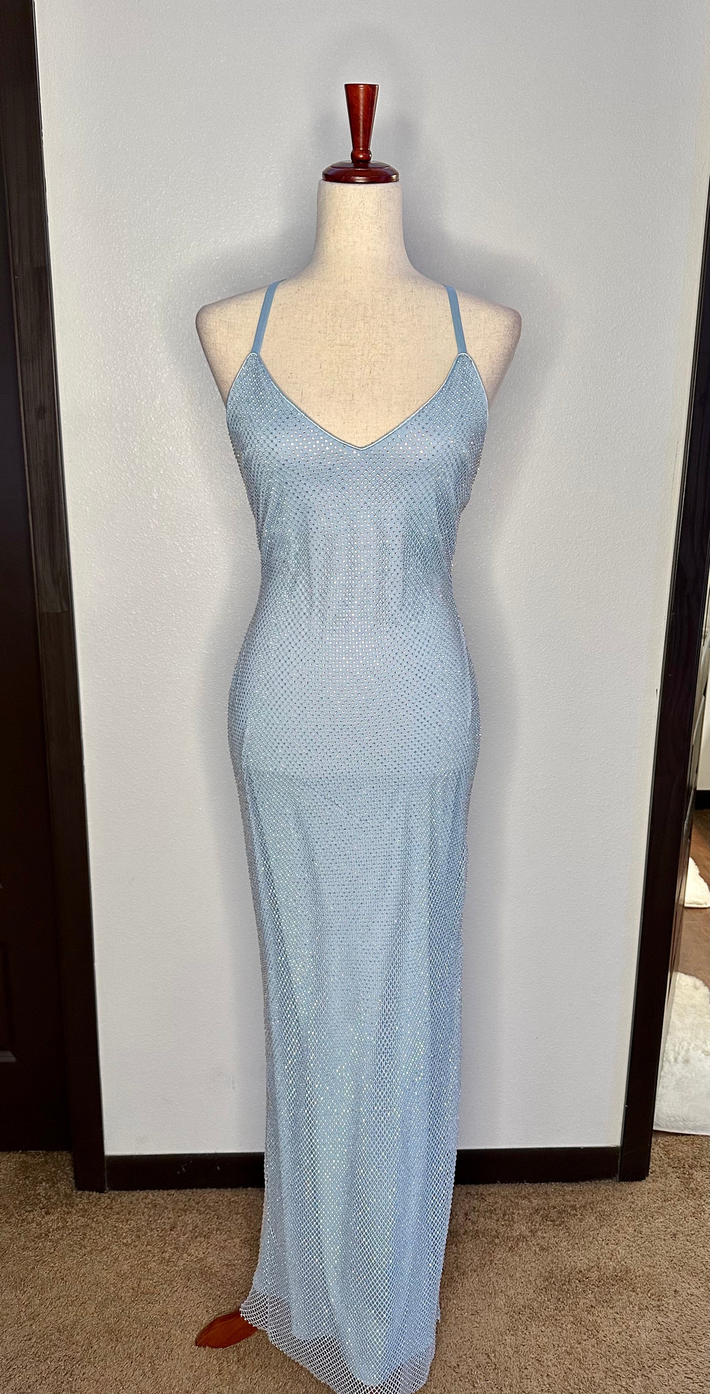 Women’s Evening Dress Color Sky Blue with Crystals