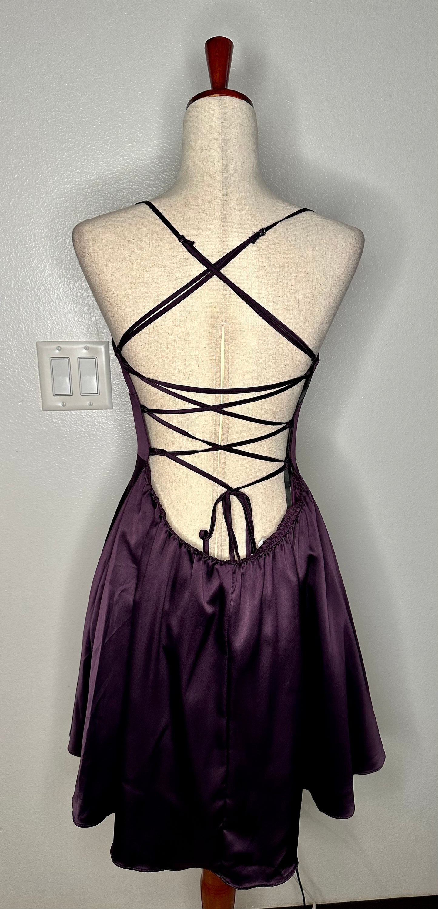 Womens Satin Lace-Up Fit & Flare Dress Color Purple