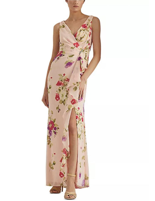 Designer Floral Crinkled Georgette Gown