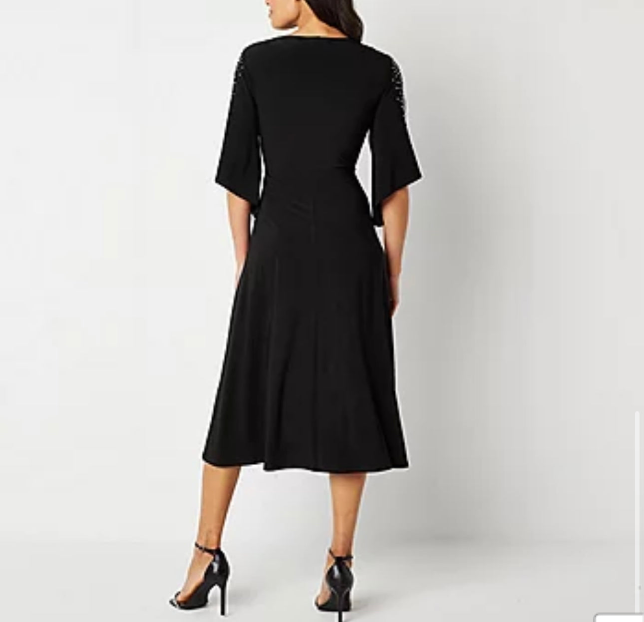 3/4 Beaded Sleeve Midi Fit + Flare Dress