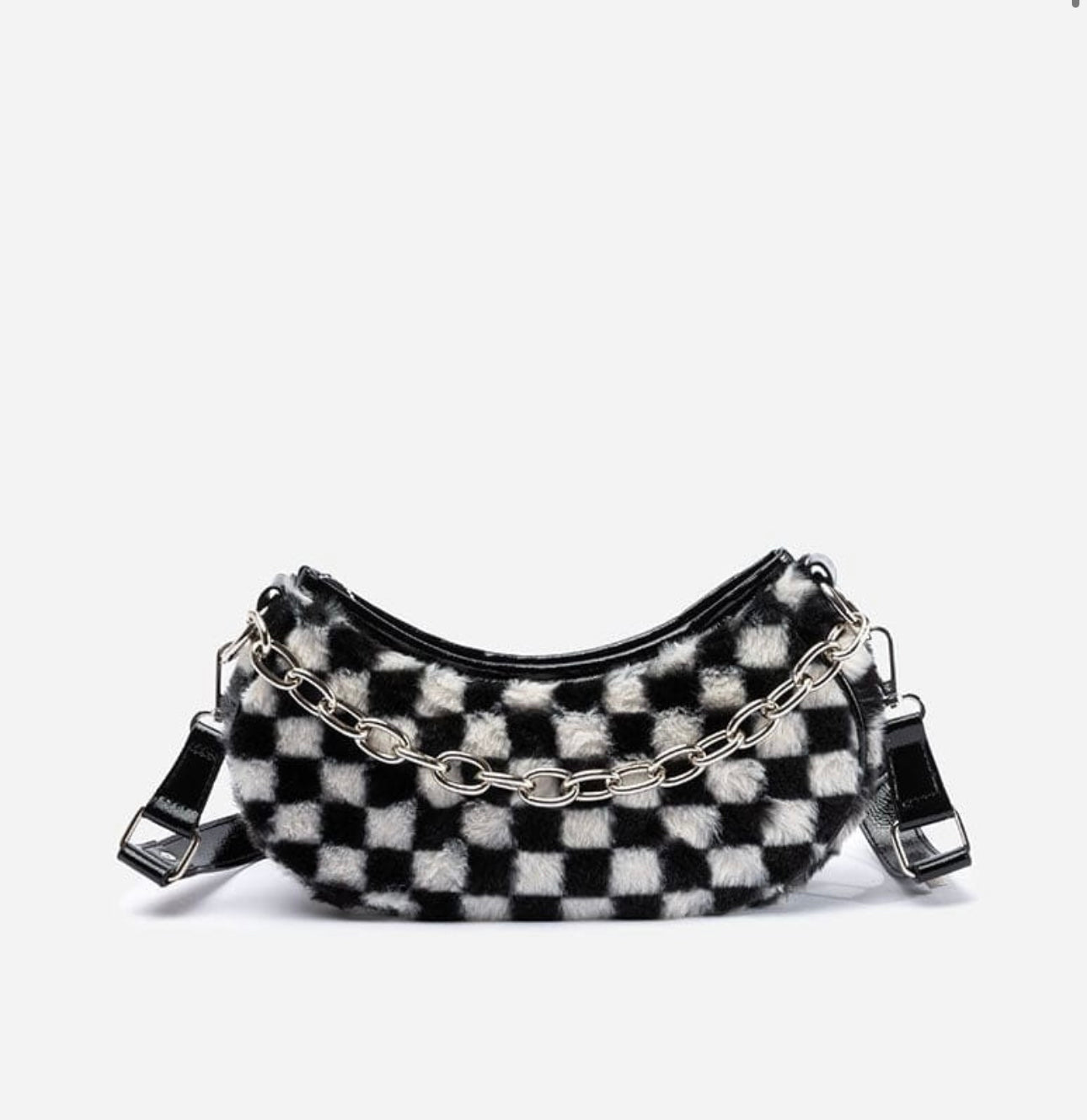 Designer DEVYN CHECKERBOARD FLUFF SHOULDER BAG