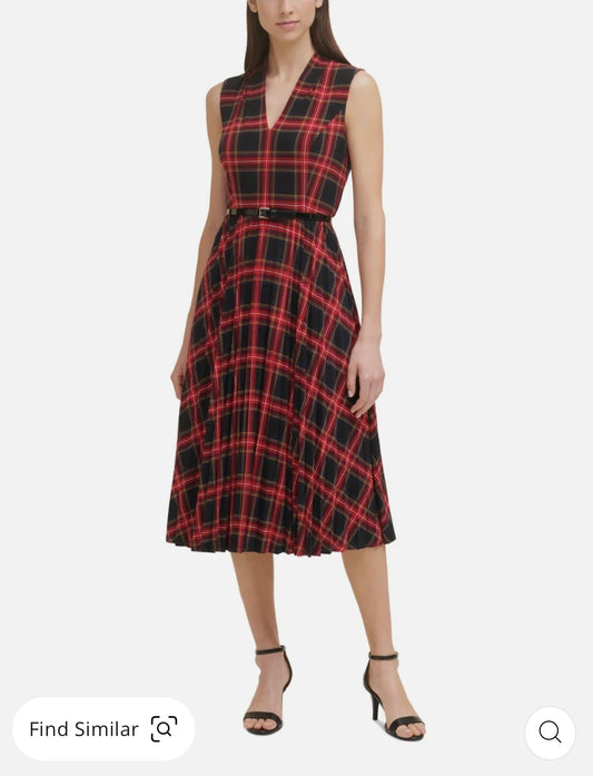 Designer Womens Plaid Calf Midi Dress