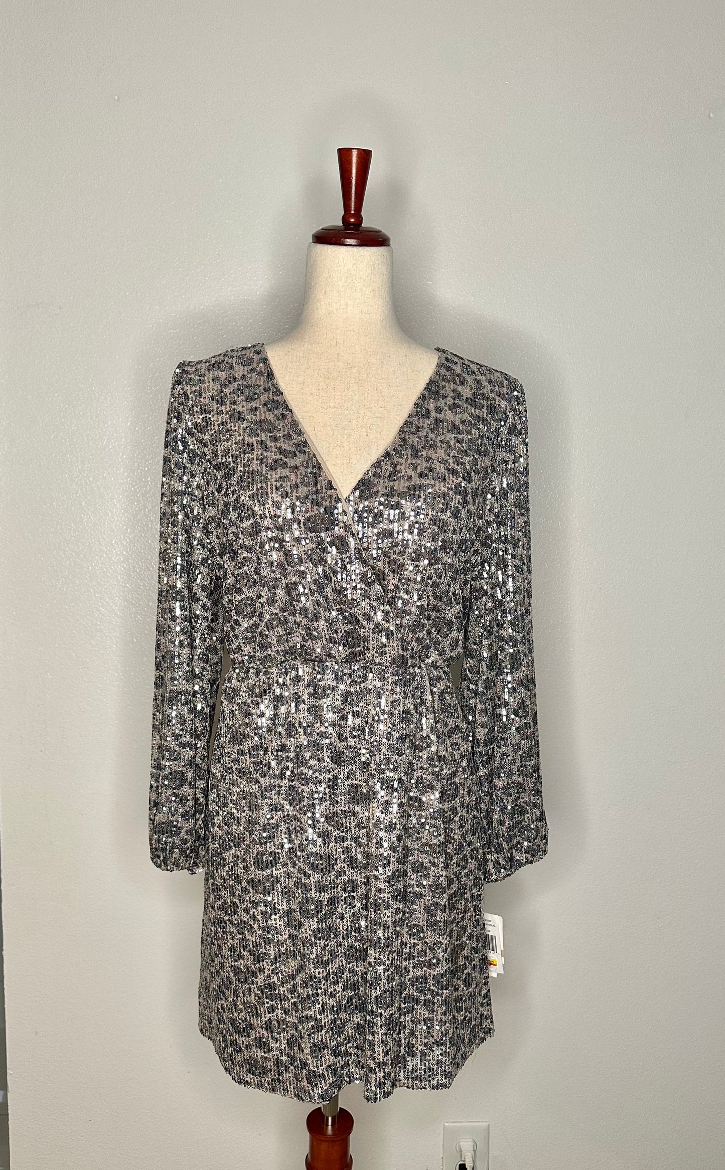 Womens Sequined Mini Wrap Dress