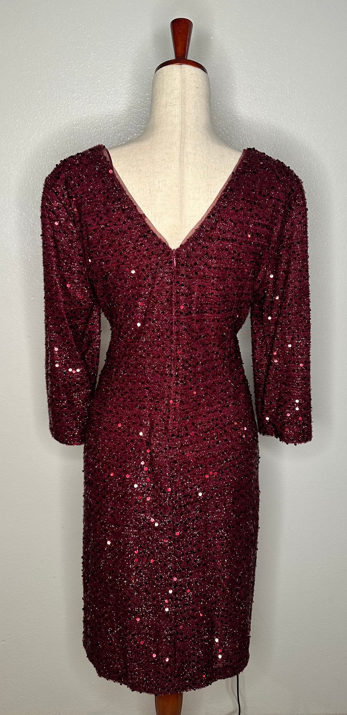 Womens Sequined Mini Sheath Dress Color Burgundy